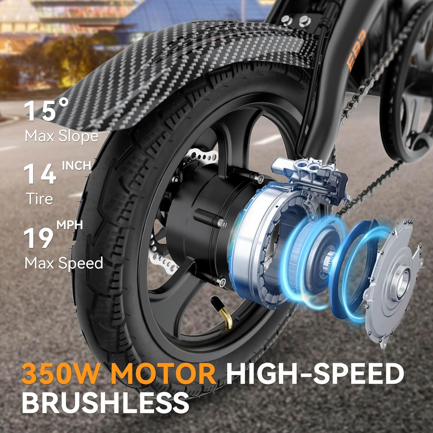 EB3 Electric Bike Adults 21mph, 500W Peak Motor, 270Wh Battery, Rear Suspension, 3 Levels Assist, 14" Folding Ebike for Adults and Teens, Complies to UL2849