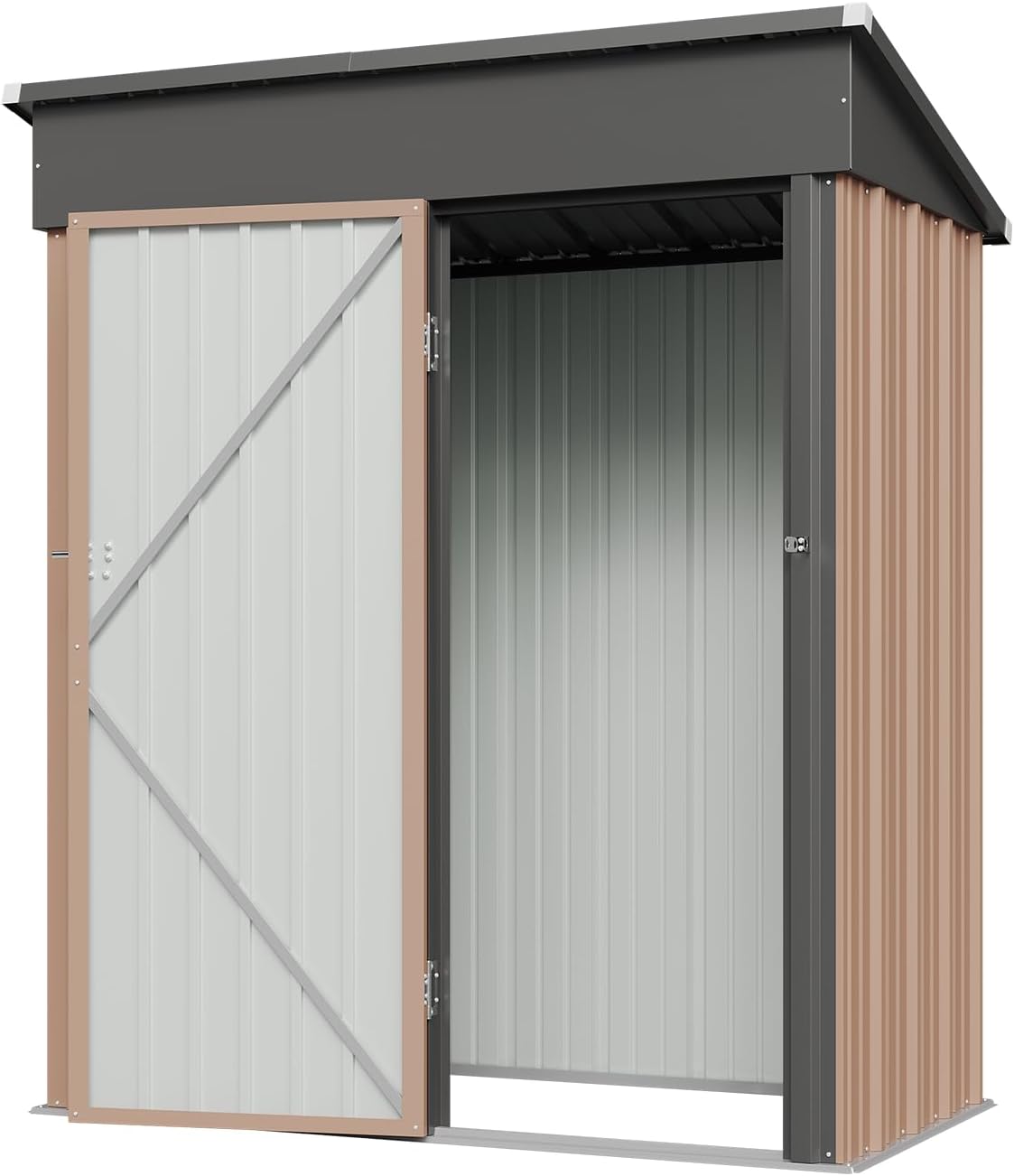 Aoxun 6.2x4 FT Shed Outdoor Storage Shed Metal Garden Shed with Lockable Doors & Slooping Roof Tool Shed Bike Shed for Backyard, Patio, Poolside (Brown)