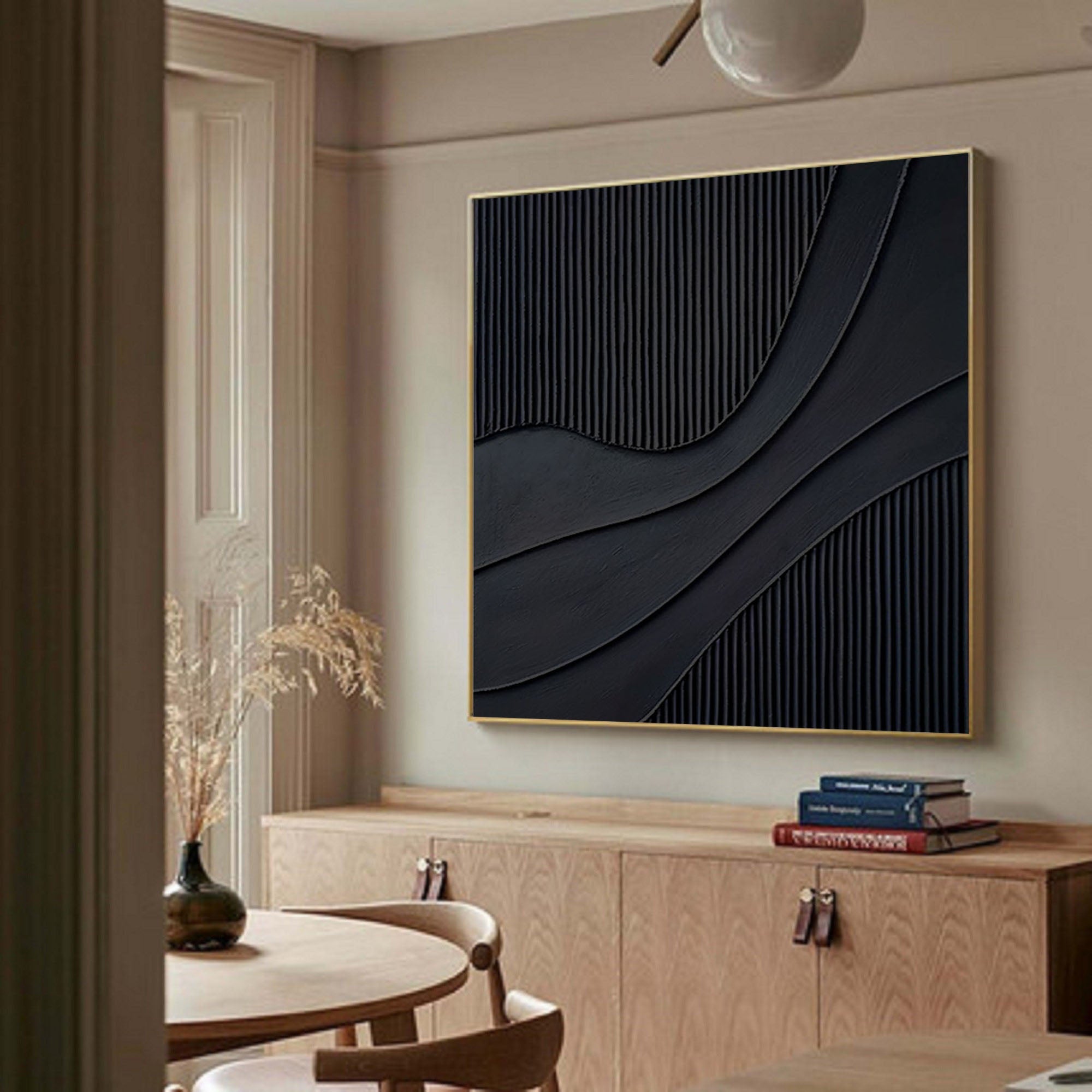 Black Modern Oil Painting Elegant Decor for Contemporary Interiors #BM 013