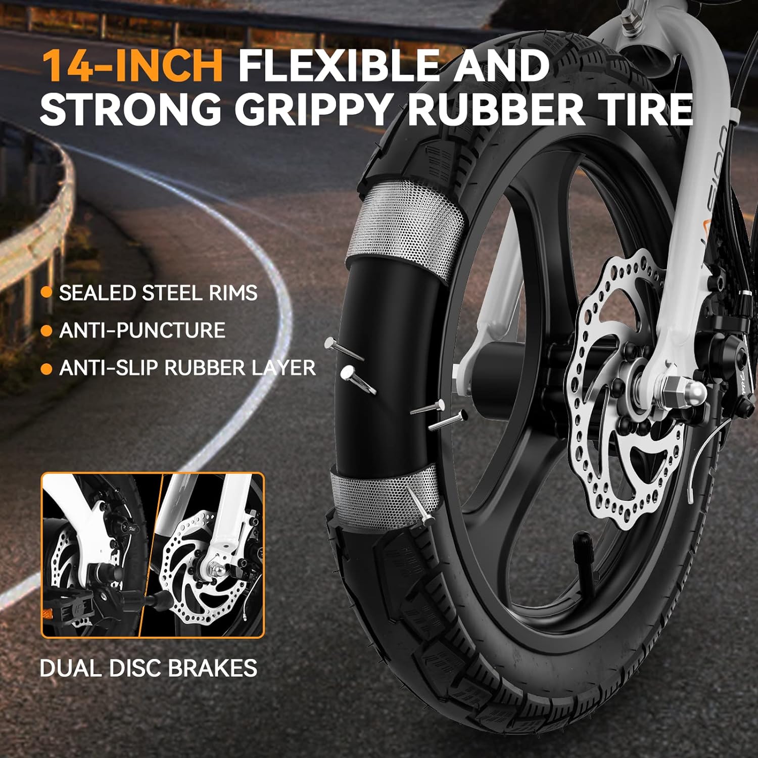 EB3 Electric Bike Adults 21mph, 500W Peak Motor, 270Wh Battery, Rear Suspension, 3 Levels Assist, 14" Folding Ebike for Adults and Teens, Complies to UL2849