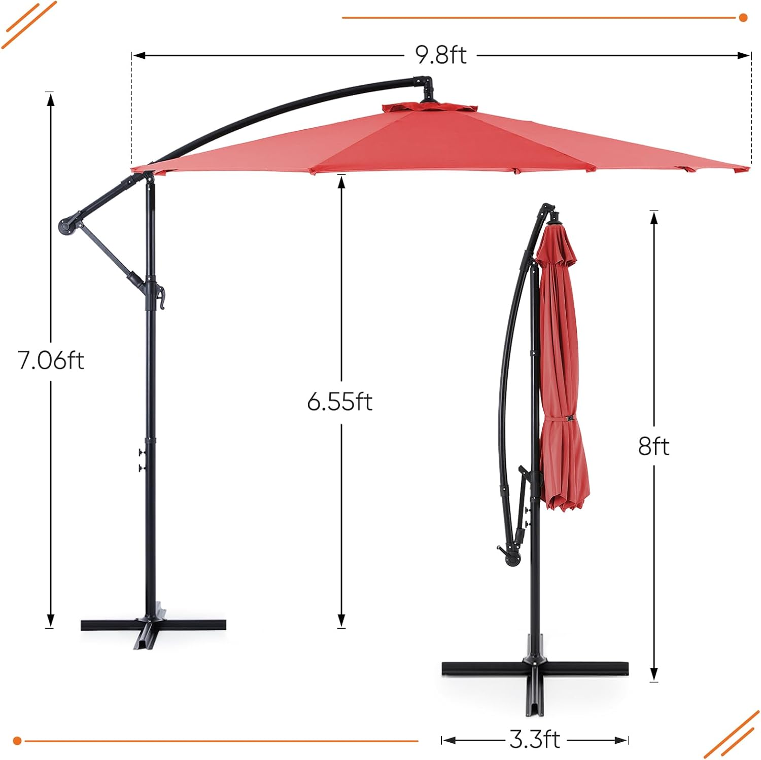 9.8FT Offset Patio Umbrella Hanging Cantilever Umbrella Outdoor Sun Shade with Easy Tilt Adjustment, 8 Ribs, UV Protection for Backyard, Lawn, Garden and Pool, Blue