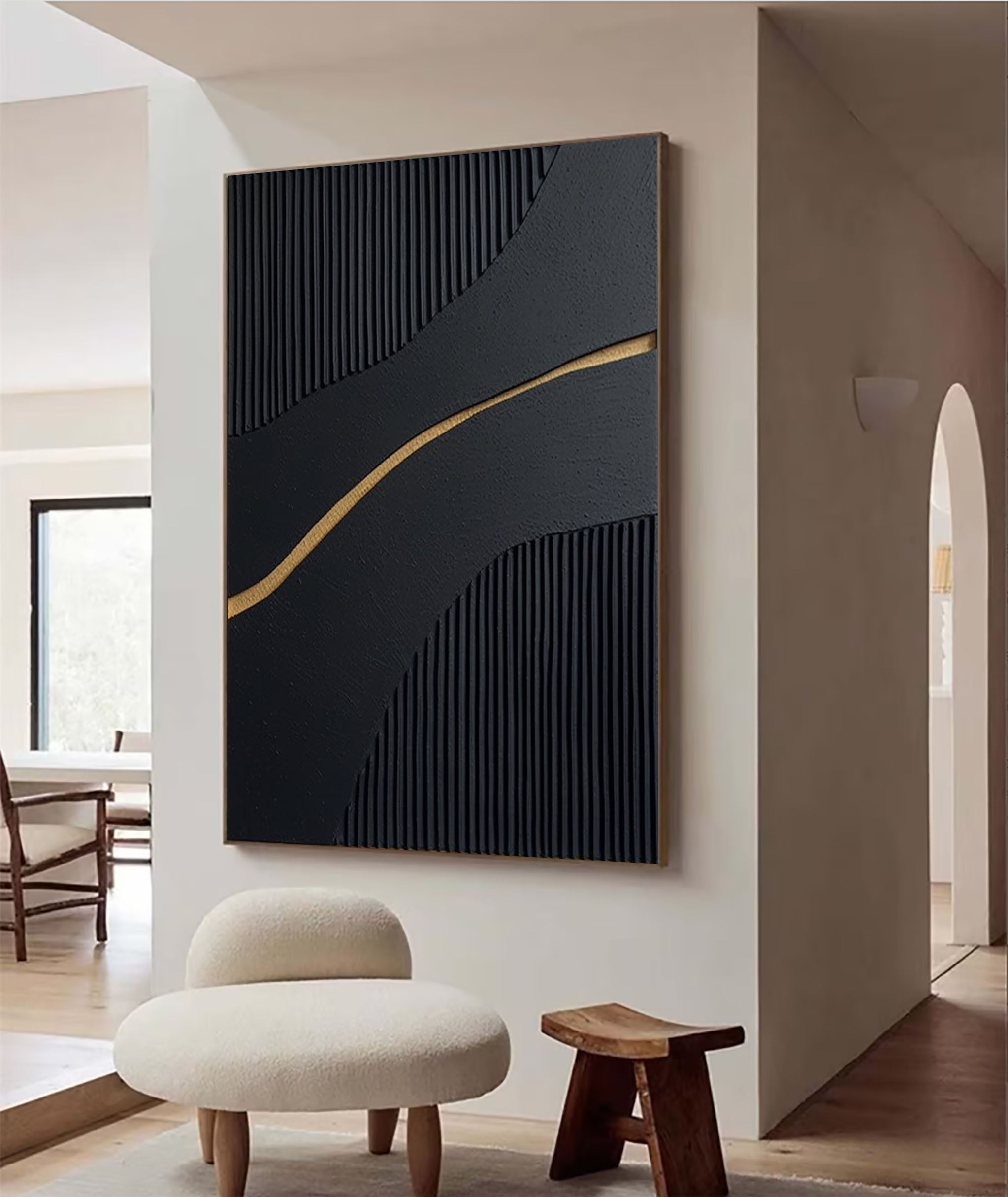 Large Black and Gold Abstract Canvas Art for Home Decor #BM 024