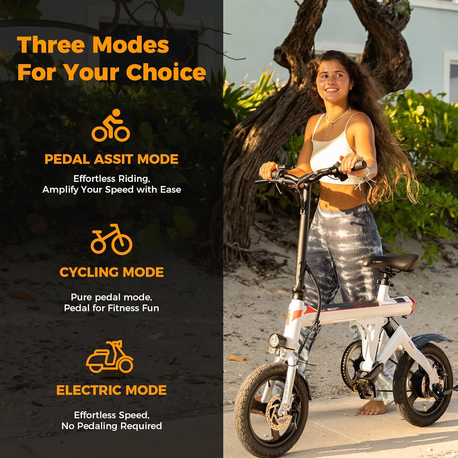 EB3 Electric Bike Adults 21mph, 500W Peak Motor, 270Wh Battery, Rear Suspension, 3 Levels Assist, 14" Folding Ebike for Adults and Teens, Complies to UL2849