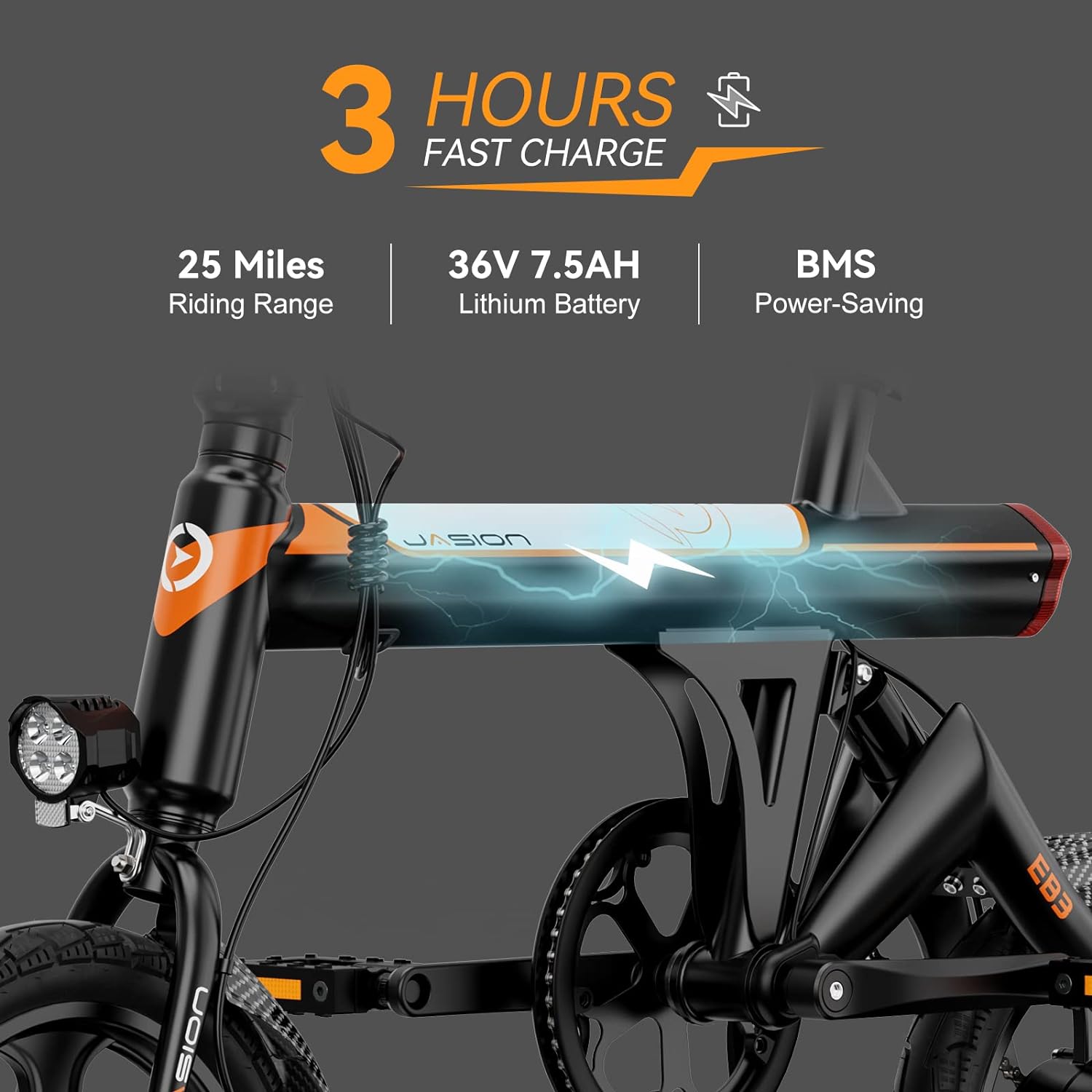 EB3 Electric Bike Adults 21mph, 500W Peak Motor, 270Wh Battery, Rear Suspension, 3 Levels Assist, 14" Folding Ebike for Adults and Teens, Complies to UL2849