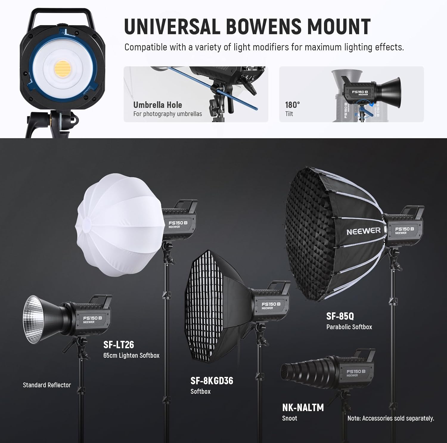 130W RGB LED Video Light APP/2.4G Control 17 Effects, 2500-7500K 19800lux/1m COB Continuous Lighting Output with CRI97/TLCI98 4 Dimming Curves, Spotlight for Studio Shoots, FS150C