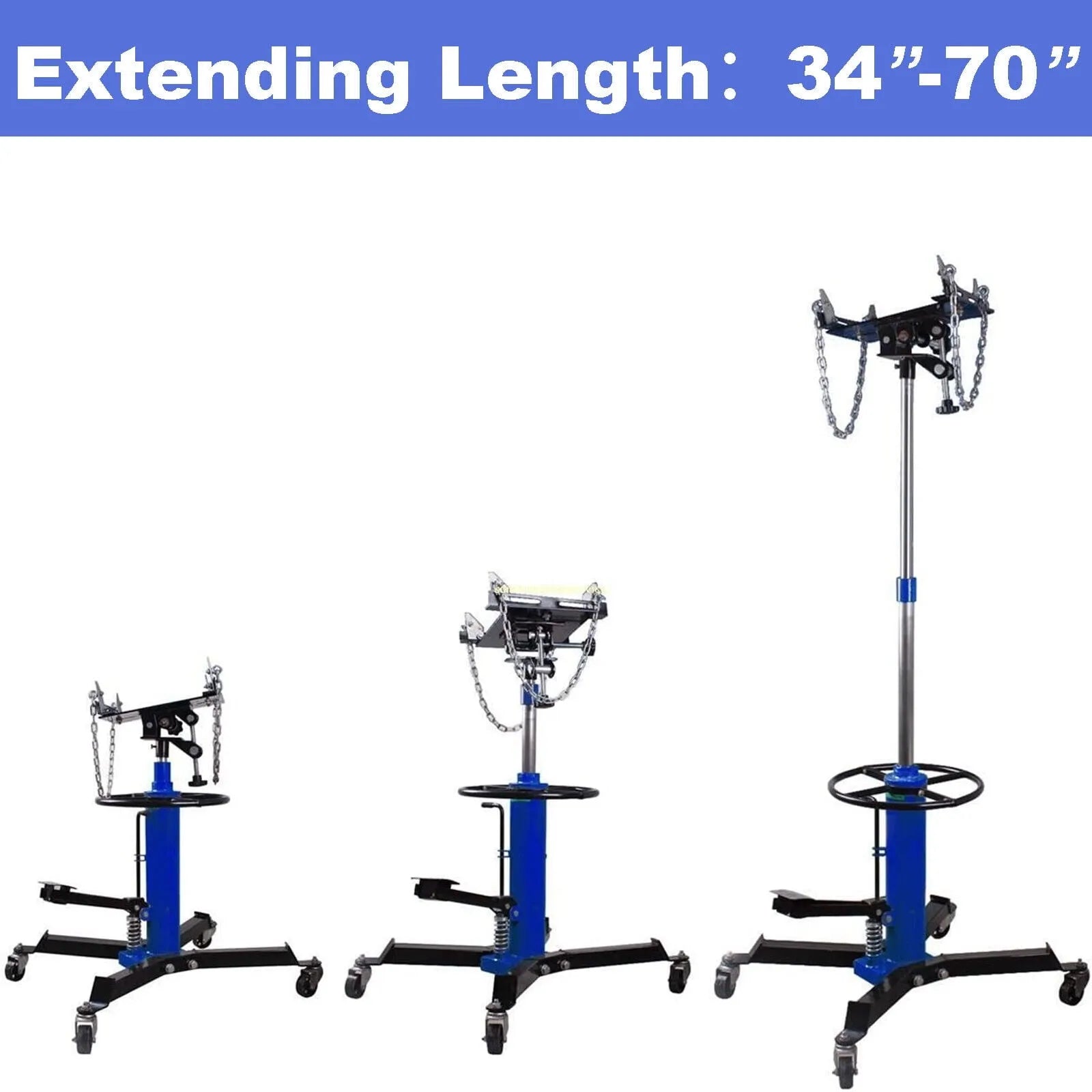1660 Pounds Hydraulic Car Transmission Jack Vertical Lift with 360° Swivel Wheel Pedal ,Blue,33"-70"(0.75Ton)