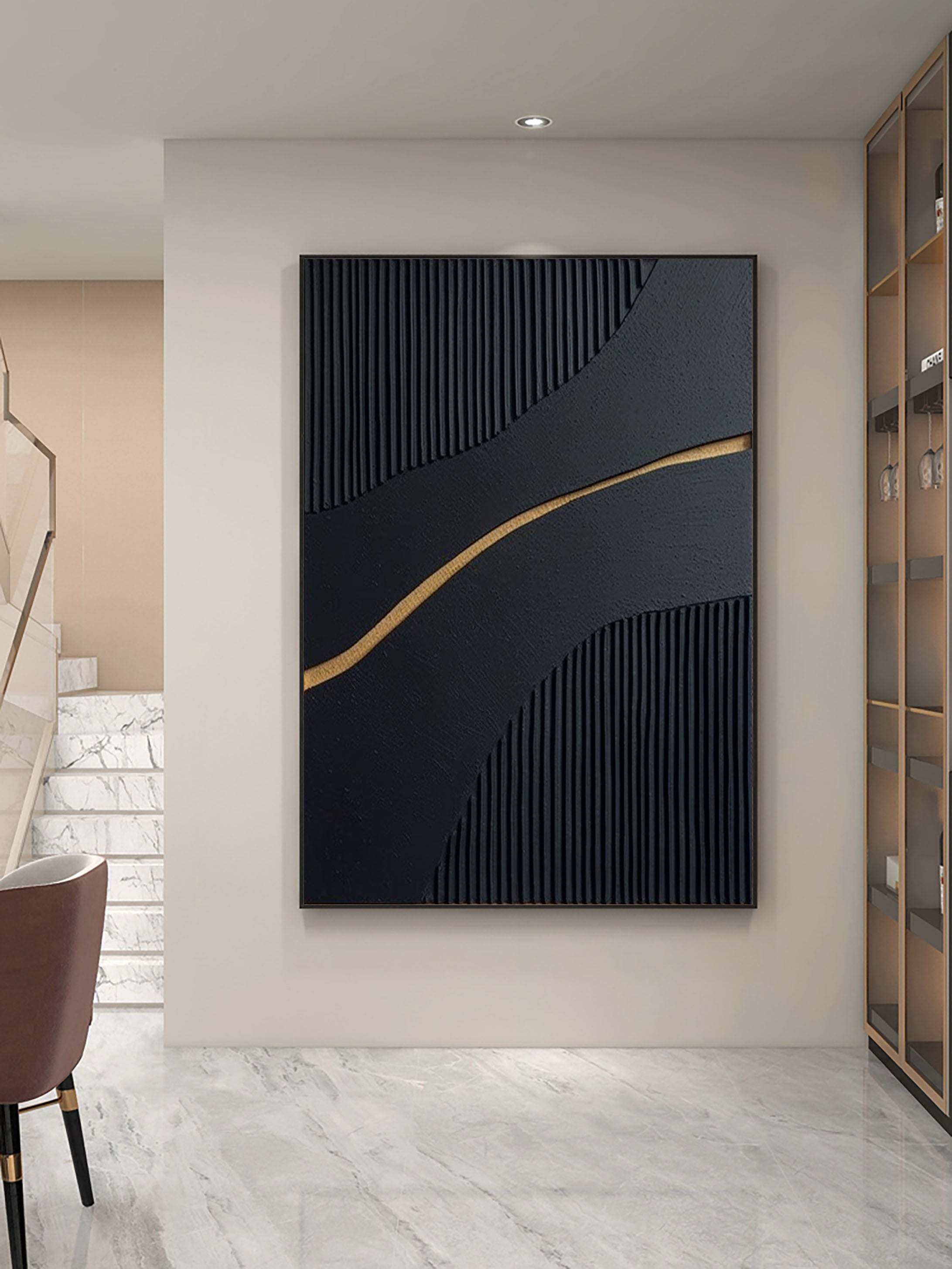 Large Black and Gold Abstract Canvas Art for Home Decor #BM 024