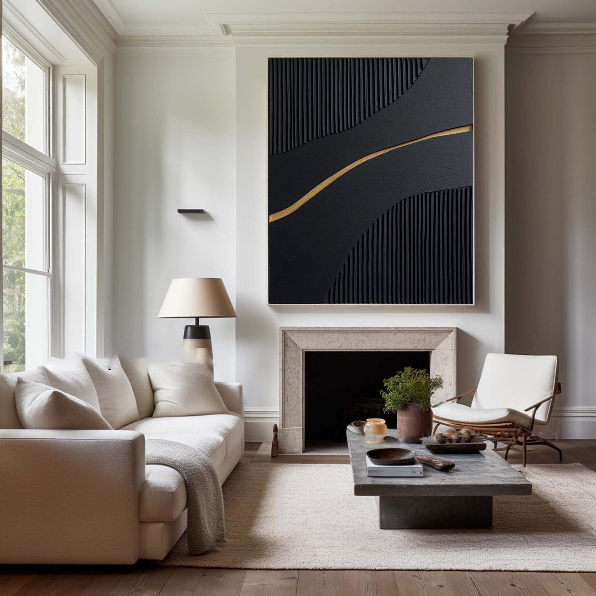 Large Black and Gold Abstract Canvas Art for Home Decor #BM 024