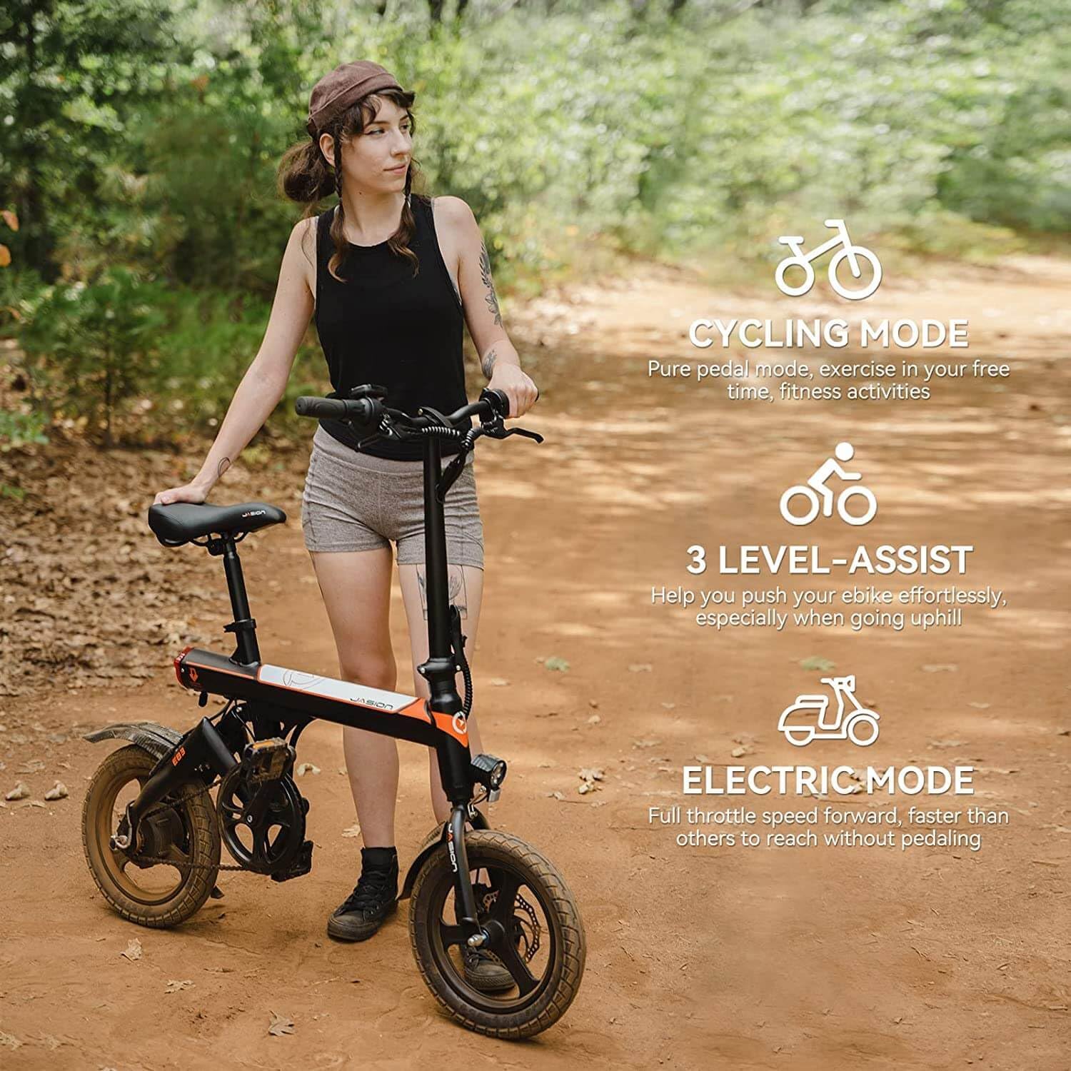 EB3 Electric Bike Adults 21mph, 500W Peak Motor, 270Wh Battery, Rear Suspension, 3 Levels Assist, 14" Folding Ebike for Adults and Teens, Complies to UL2849