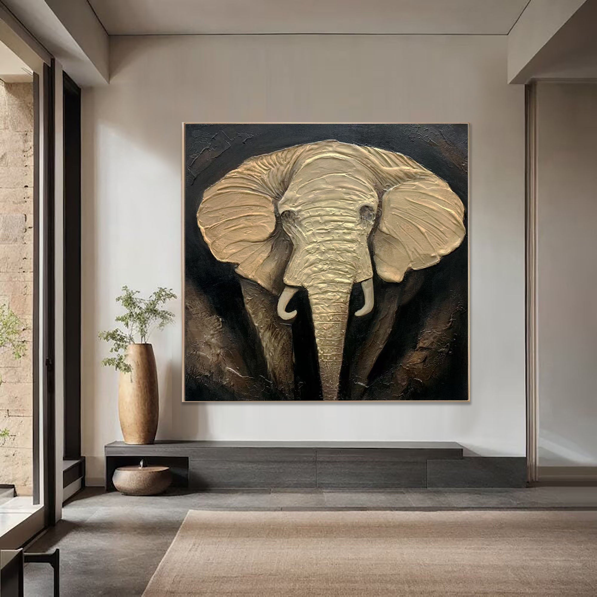 Black & Gold Elephant Textured Oil Painting - #LK 002
