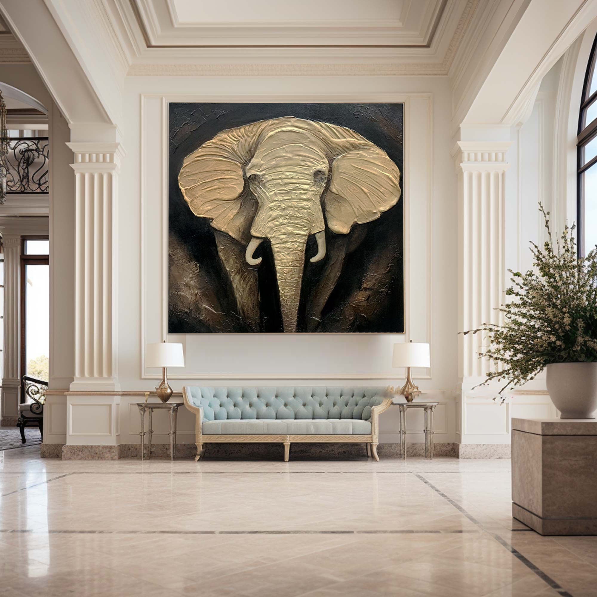 Black & Gold Elephant Textured Oil Painting - #LK 002