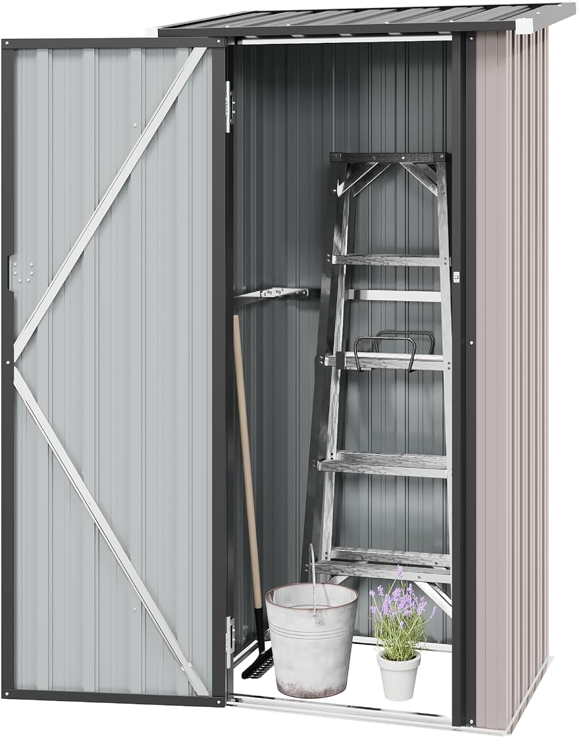 Aoxun 6.2x4 FT Shed Outdoor Storage Shed Metal Garden Shed with Lockable Doors & Slooping Roof Tool Shed Bike Shed for Backyard, Patio, Poolside (Brown)