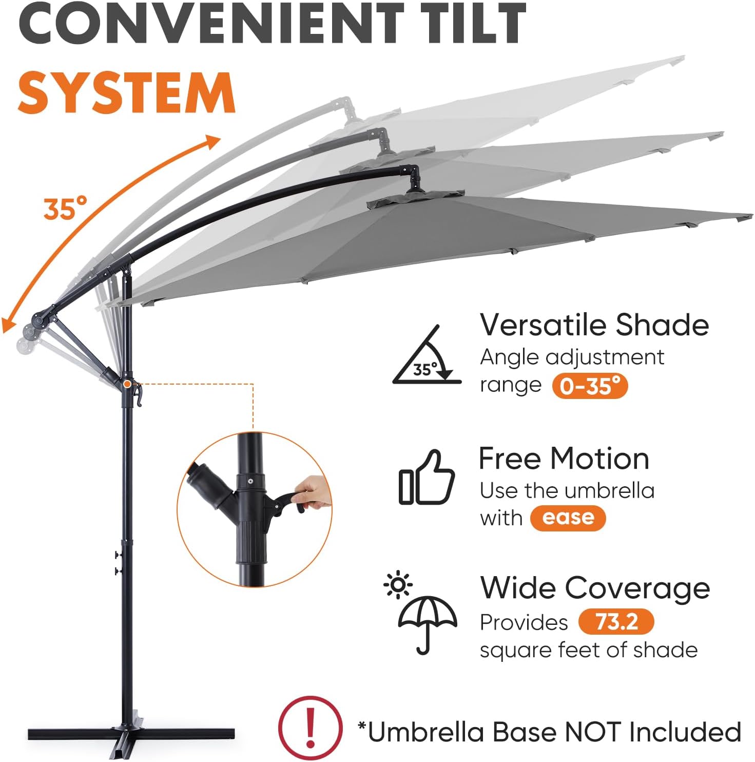 9.8FT Offset Patio Umbrella Hanging Cantilever Umbrella Outdoor Sun Shade with Easy Tilt Adjustment, 8 Ribs, UV Protection for Backyard, Lawn, Garden and Pool, Blue