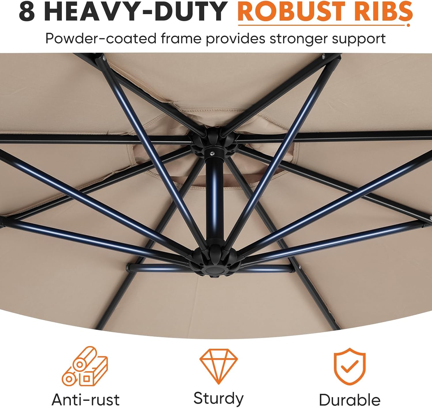 9.8FT Offset Patio Umbrella Hanging Cantilever Umbrella Outdoor Sun Shade with Easy Tilt Adjustment, 8 Ribs, UV Protection for Backyard, Lawn, Garden and Pool, Blue