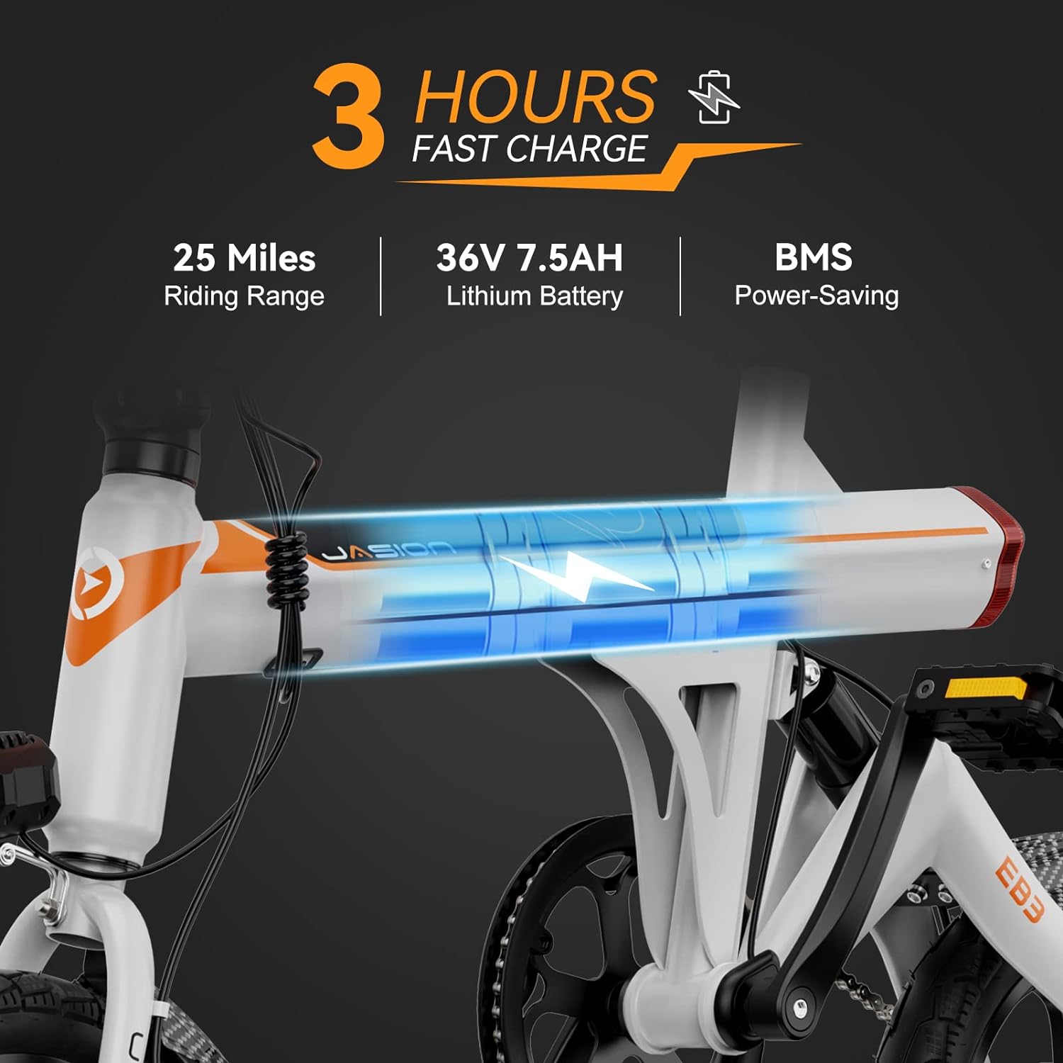 EB3 Electric Bike Adults 21mph, 500W Peak Motor, 270Wh Battery, Rear Suspension, 3 Levels Assist, 14" Folding Ebike for Adults and Teens, Complies to UL2849