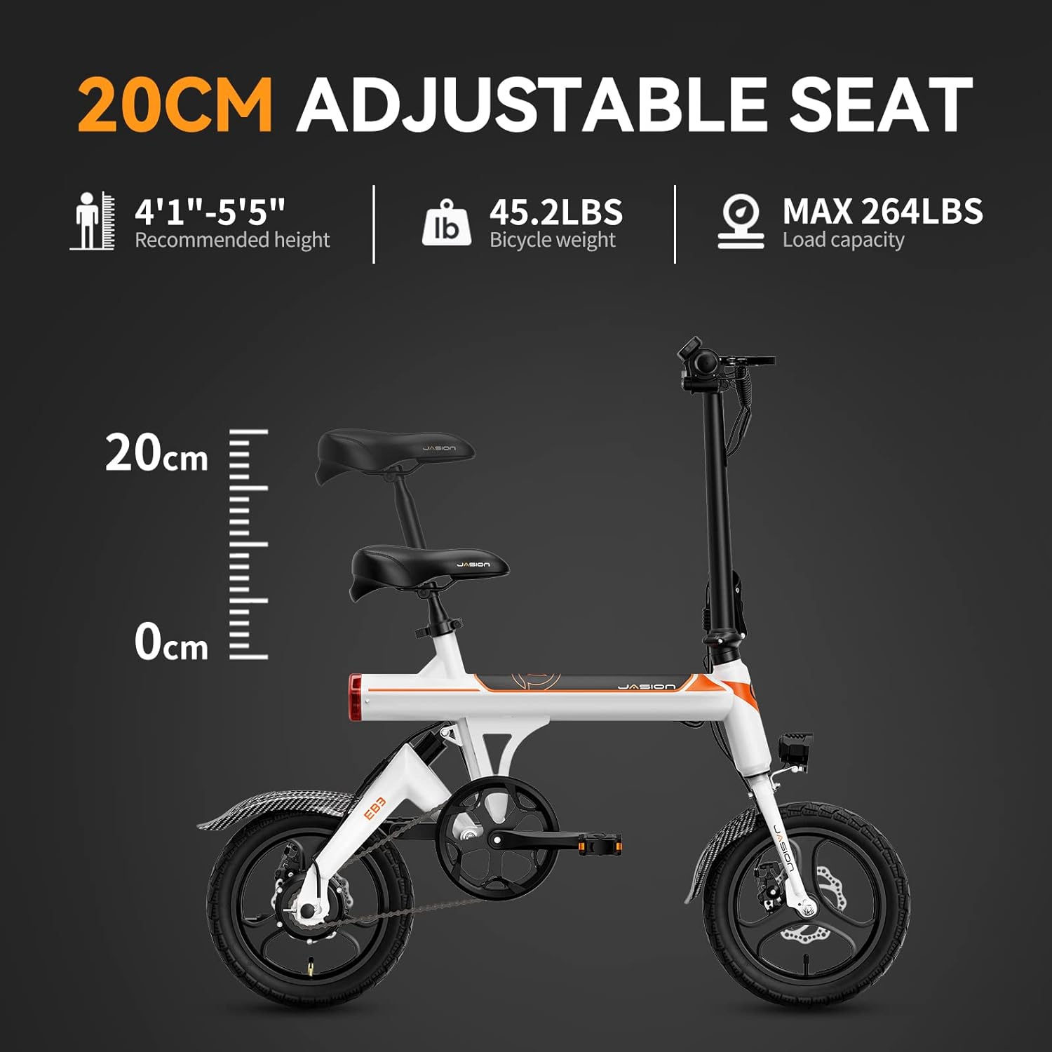 EB3 Electric Bike Adults 21mph, 500W Peak Motor, 270Wh Battery, Rear Suspension, 3 Levels Assist, 14" Folding Ebike for Adults and Teens, Complies to UL2849