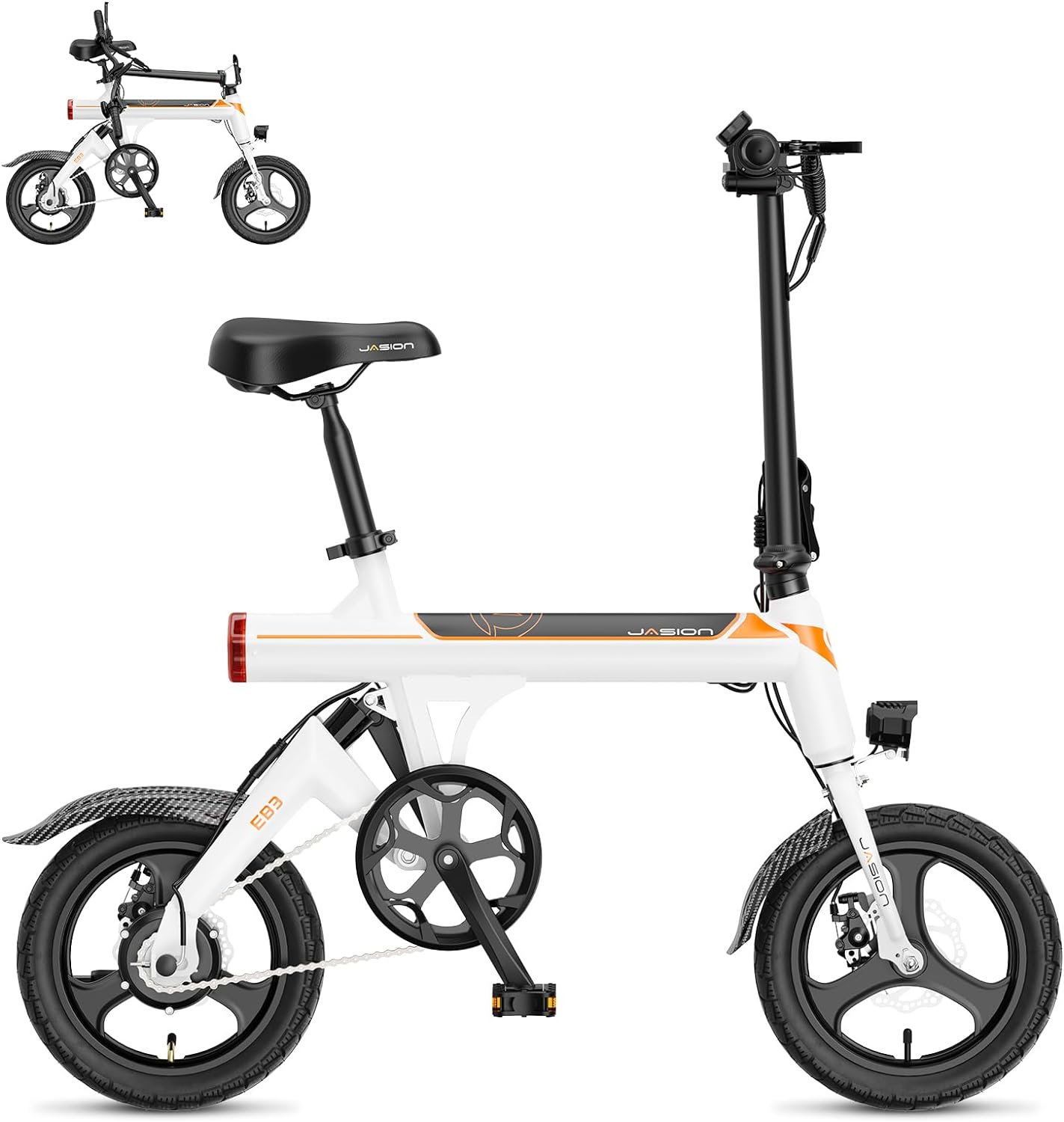EB3 Electric Bike Adults 21mph, 500W Peak Motor, 270Wh Battery, Rear Suspension, 3 Levels Assist, 14" Folding Ebike for Adults and Teens, Complies to UL2849