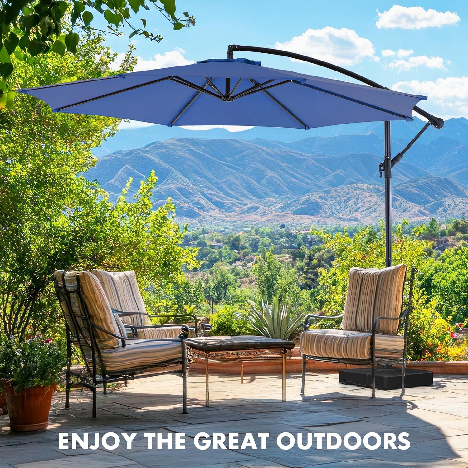 9.8FT Offset Patio Umbrella Hanging Cantilever Umbrella Outdoor Sun Shade with Easy Tilt Adjustment, 8 Ribs, UV Protection for Backyard, Lawn, Garden and Pool, Blue