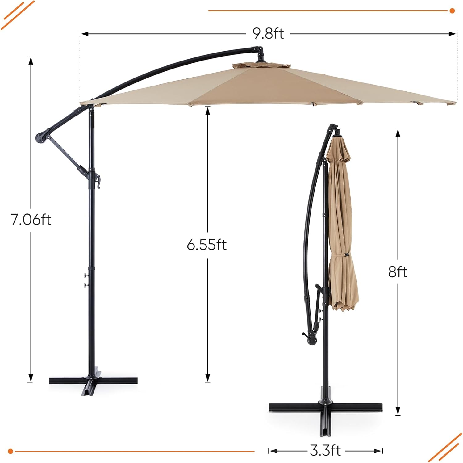 9.8FT Offset Patio Umbrella Hanging Cantilever Umbrella Outdoor Sun Shade with Easy Tilt Adjustment, 8 Ribs, UV Protection for Backyard, Lawn, Garden and Pool, Blue