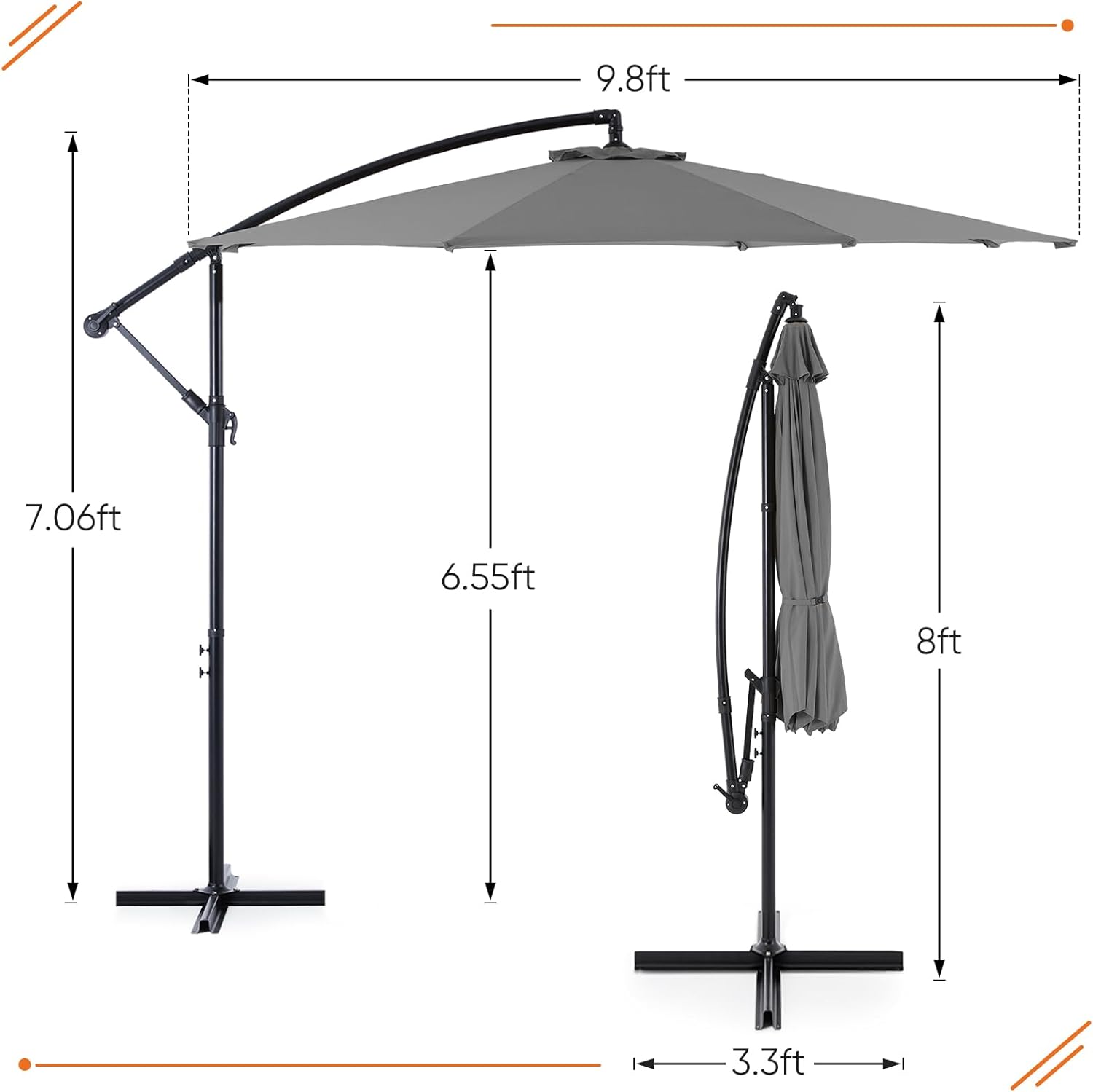 9.8FT Offset Patio Umbrella Hanging Cantilever Umbrella Outdoor Sun Shade with Easy Tilt Adjustment, 8 Ribs, UV Protection for Backyard, Lawn, Garden and Pool, Blue