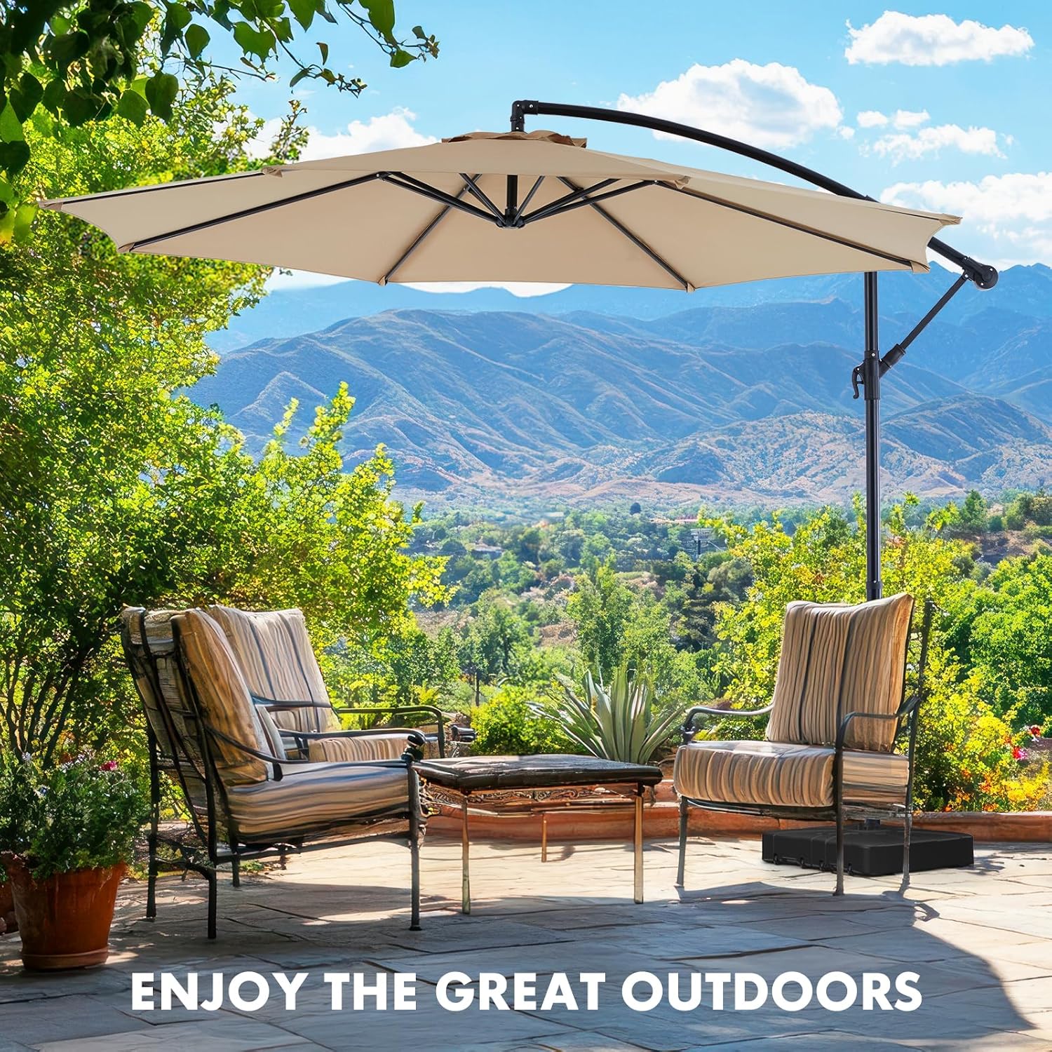 9.8FT Offset Patio Umbrella Hanging Cantilever Umbrella Outdoor Sun Shade with Easy Tilt Adjustment, 8 Ribs, UV Protection for Backyard, Lawn, Garden and Pool, Blue