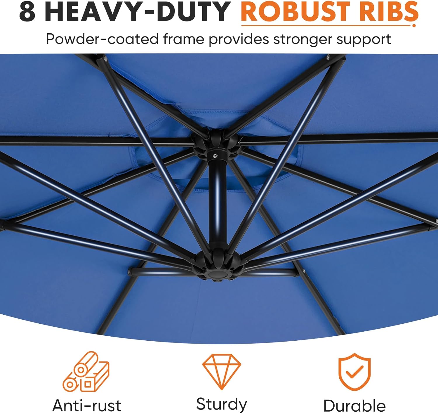 9.8FT Offset Patio Umbrella Hanging Cantilever Umbrella Outdoor Sun Shade with Easy Tilt Adjustment, 8 Ribs, UV Protection for Backyard, Lawn, Garden and Pool, Blue