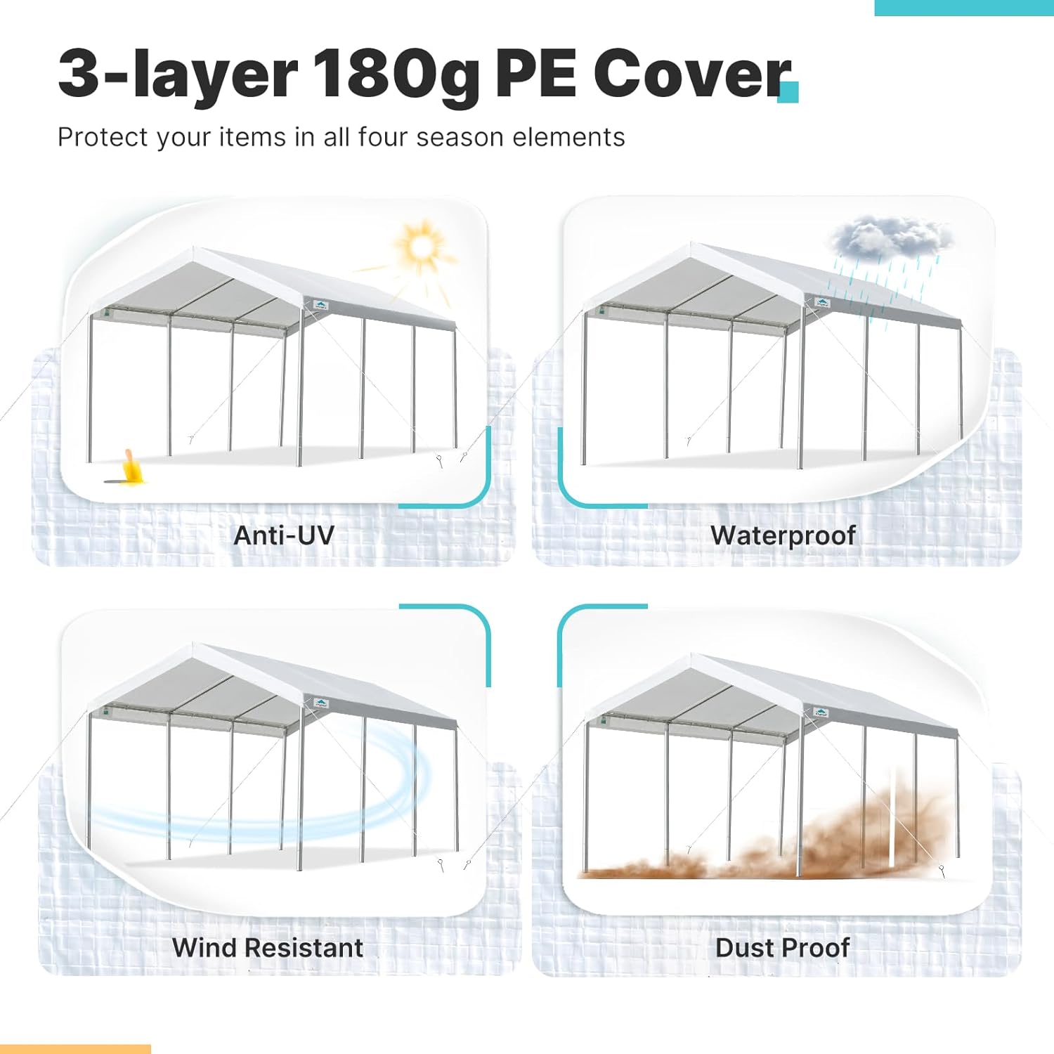 ADVANCE OUTDOOR 10x20 ft Heavy Duty Carport Potable Car Canopy Garage Party Tent Boat Shelter, Adjustable Height from 9.5 ft to 11 ft, Beige