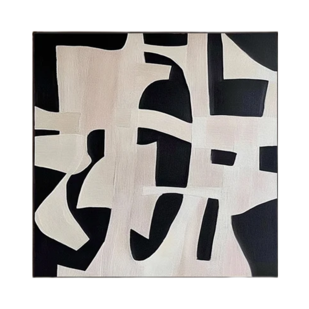Geometric Symphony Black & White Abstract Canvas #BWA 007