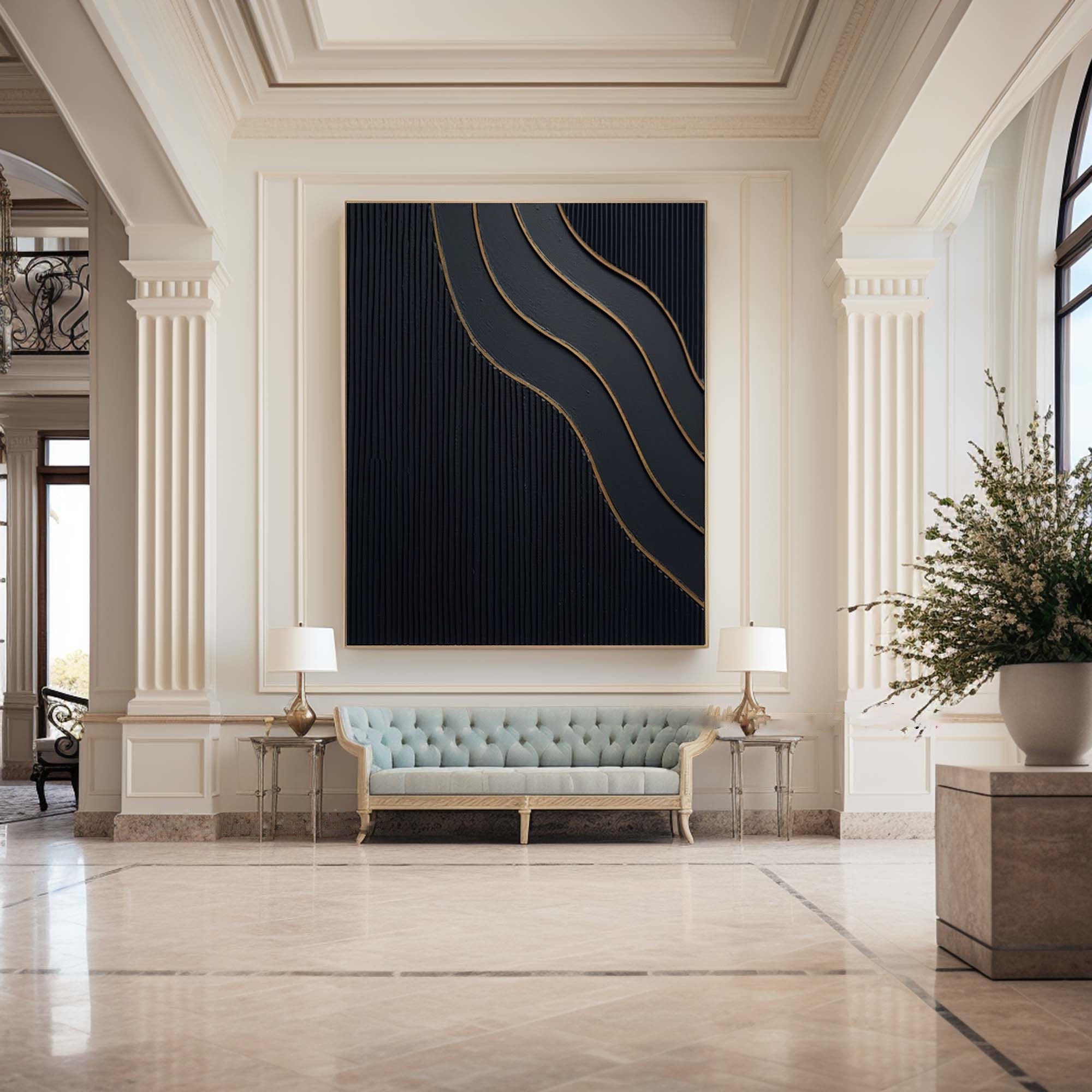 Large Black and Gold Abstract Canvas Art for Home Decor #BM 029