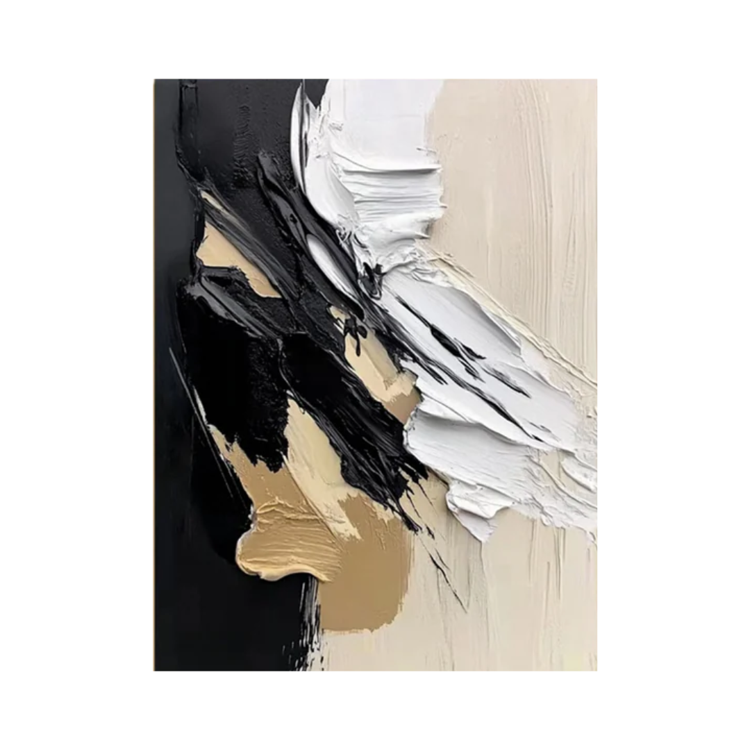 Luxury Abstract Wall Art Chic Black and Gold Brush Strokes #BBM 042