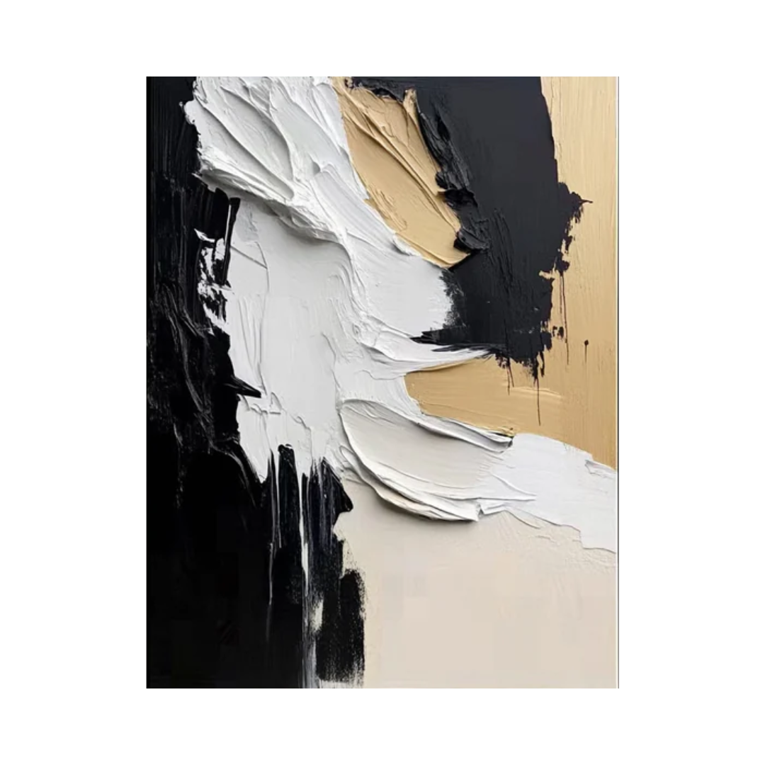 Luxury Abstract Wall Art Chic Black and Gold Brush Strokes #BBM 041