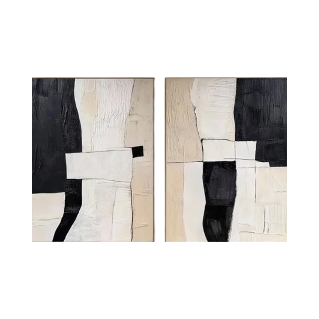 Monochrome Mastery Elegant Black & White Abstract Canvas SET OF 2  #BWA 010