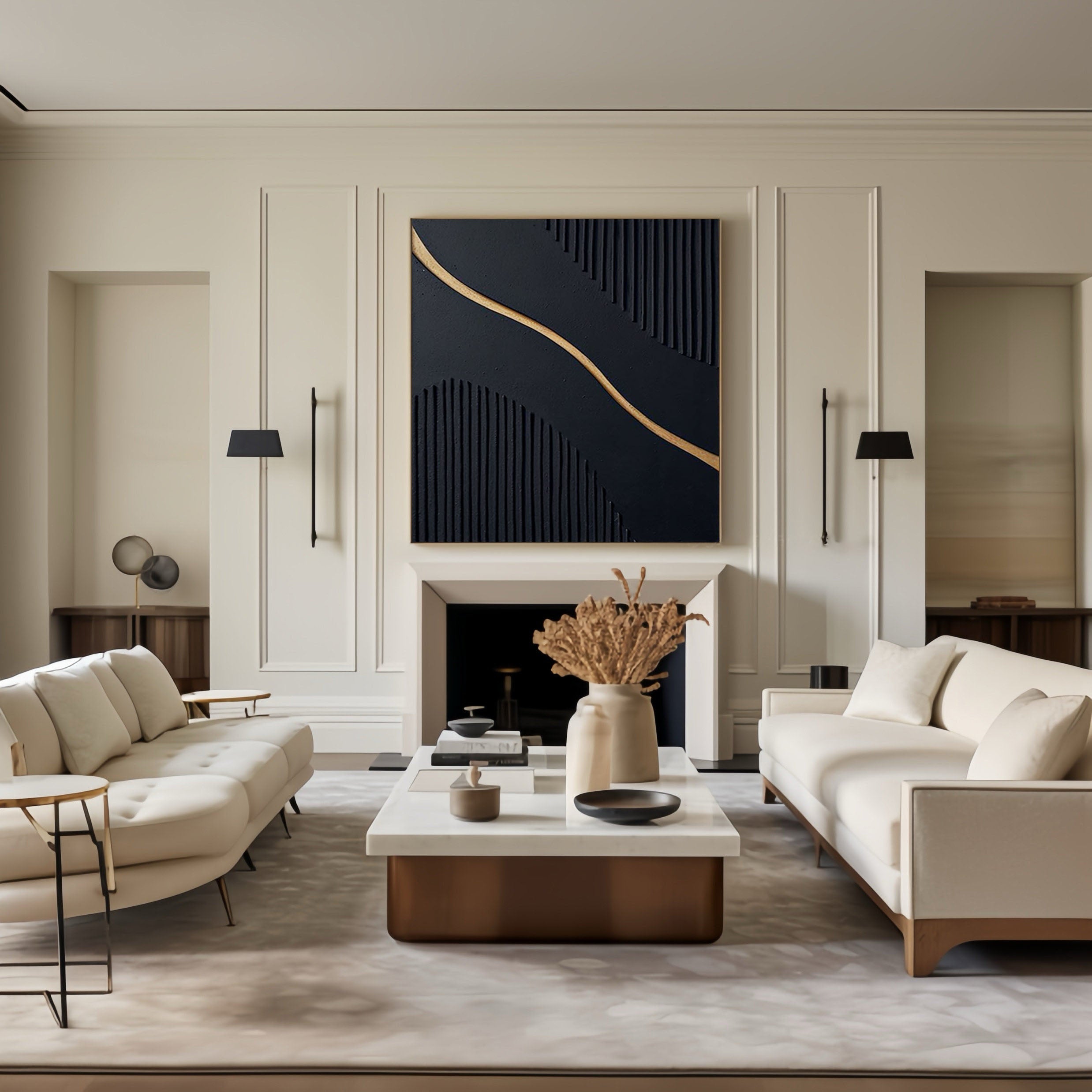 Black Modern Oil Painting  Elegant Decor for Contemporary Interiors #BM 018