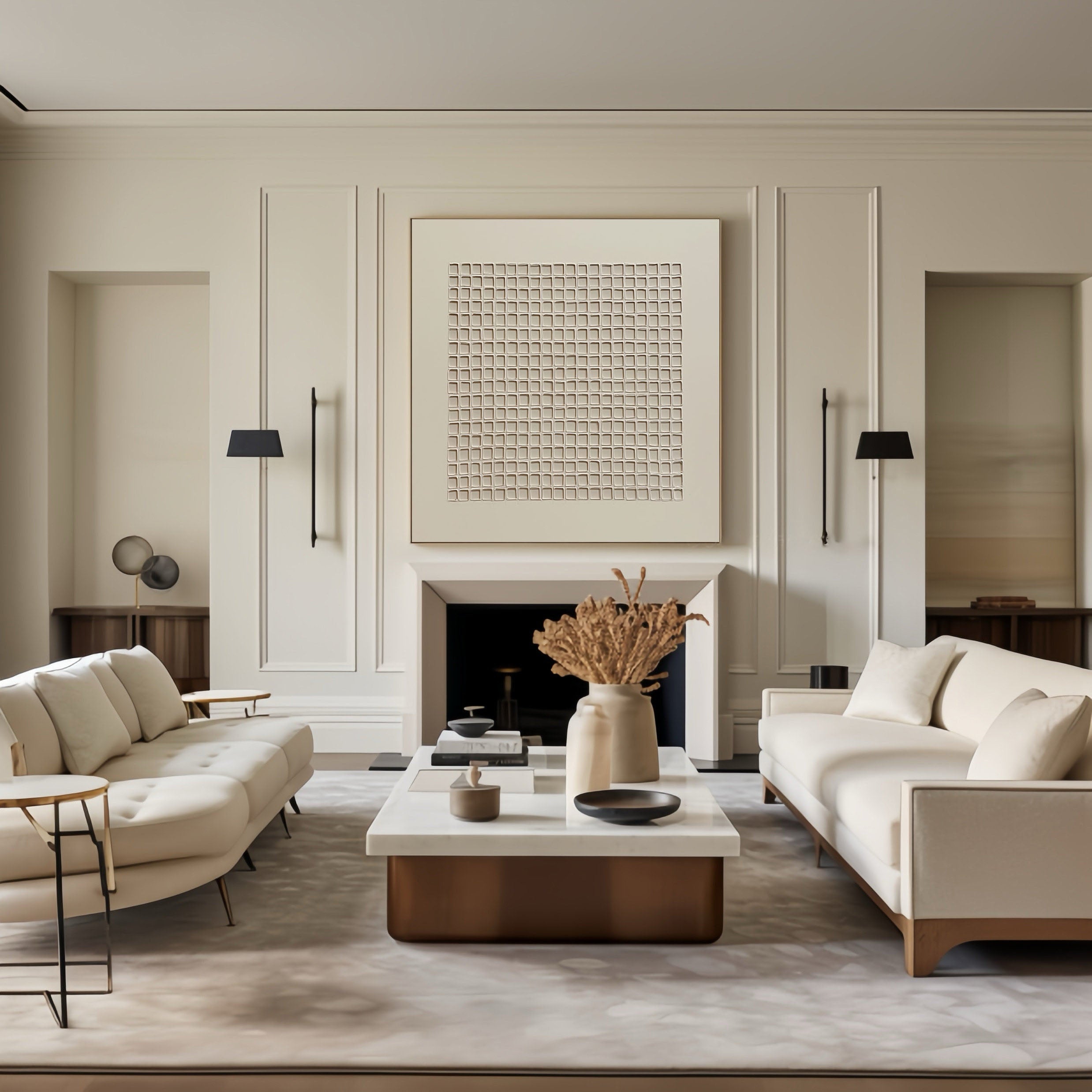 Modern Beige Grid Texture Wabi Sabi Wall Art #WS 013