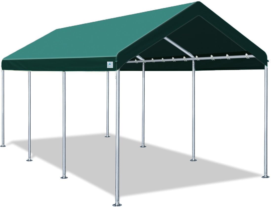 ADVANCE OUTDOOR 10x20 ft Heavy Duty Carport Potable Car Canopy Garage Party Tent Boat Shelter, Adjustable Height from 9.5 ft to 11 ft, Beige