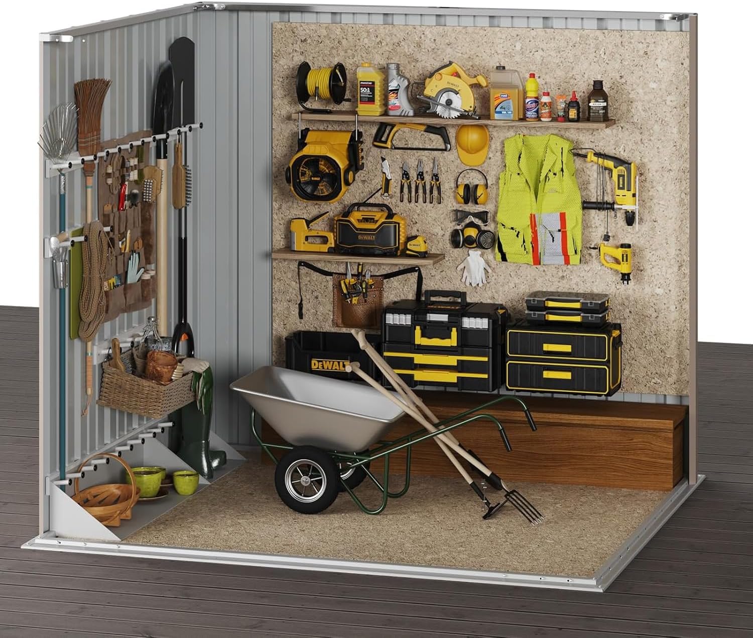 Aoxun 6.2x4 FT Shed Outdoor Storage Shed Metal Garden Shed with Lockable Doors & Slooping Roof Tool Shed Bike Shed for Backyard, Patio, Poolside (Brown)