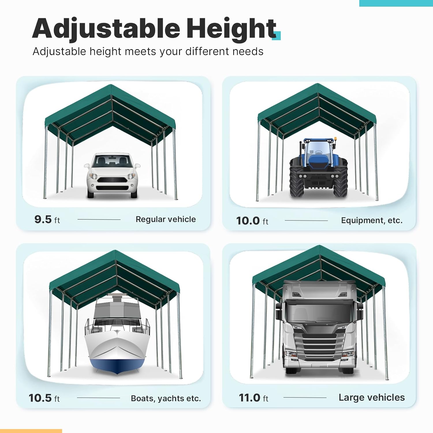ADVANCE OUTDOOR 10x20 ft Heavy Duty Carport Potable Car Canopy Garage Party Tent Boat Shelter, Adjustable Height from 9.5 ft to 11 ft, Beige