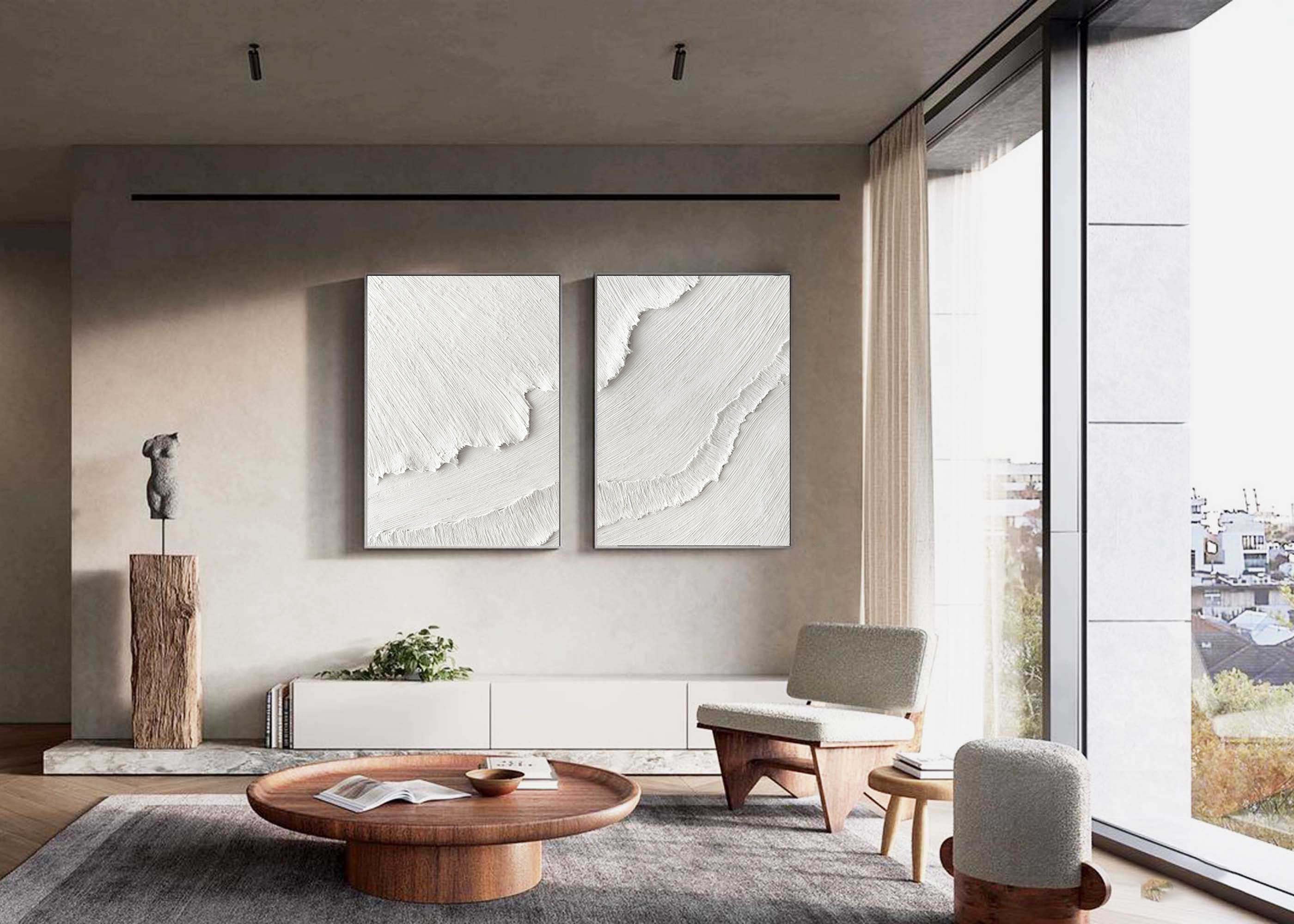 White Plaster 3D Textured Minimalist Abstract Art Wall Decor  SET OF 2 #CXA 015