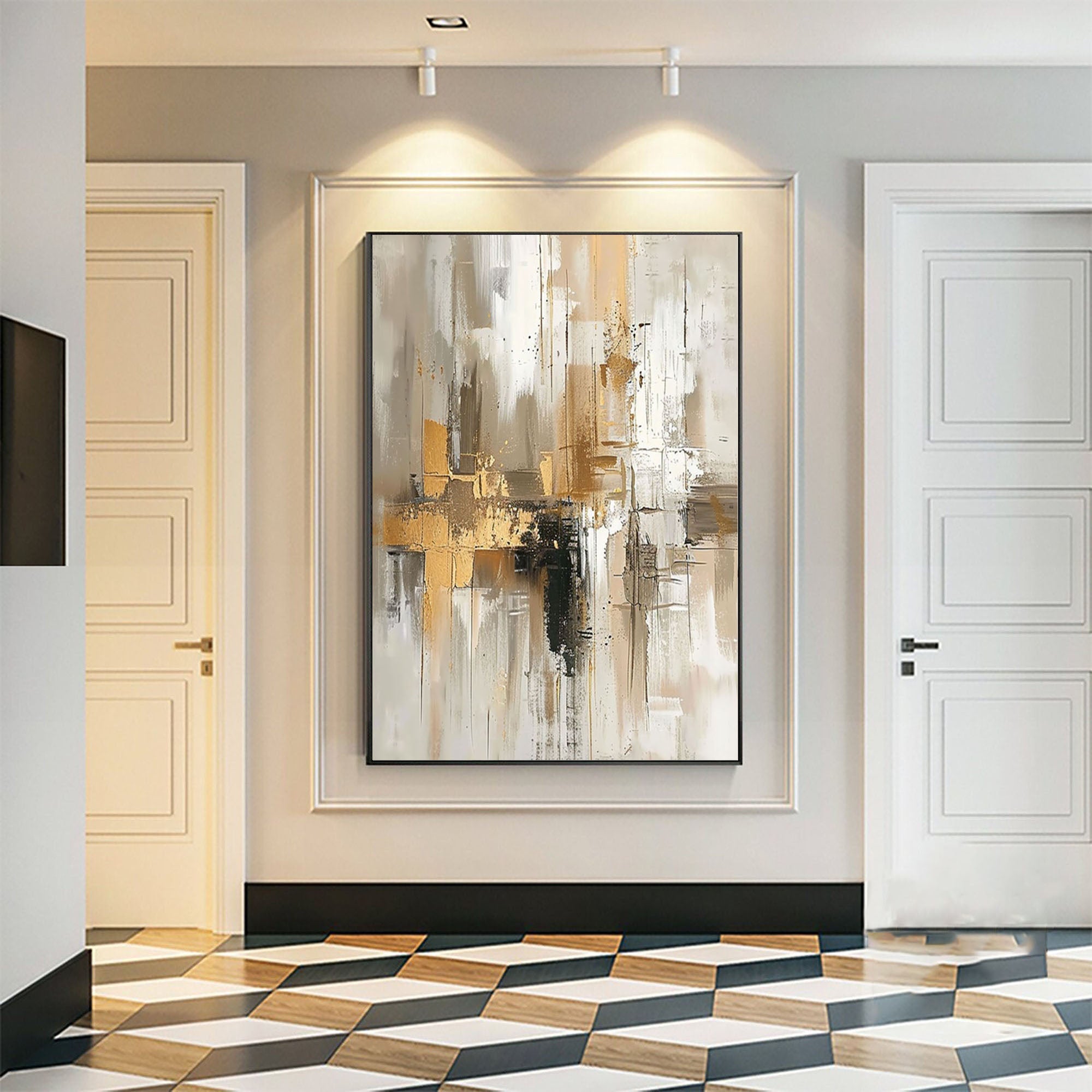 Neutral and Gold Abstract Art Oil Painting for Living Room #BBA 015