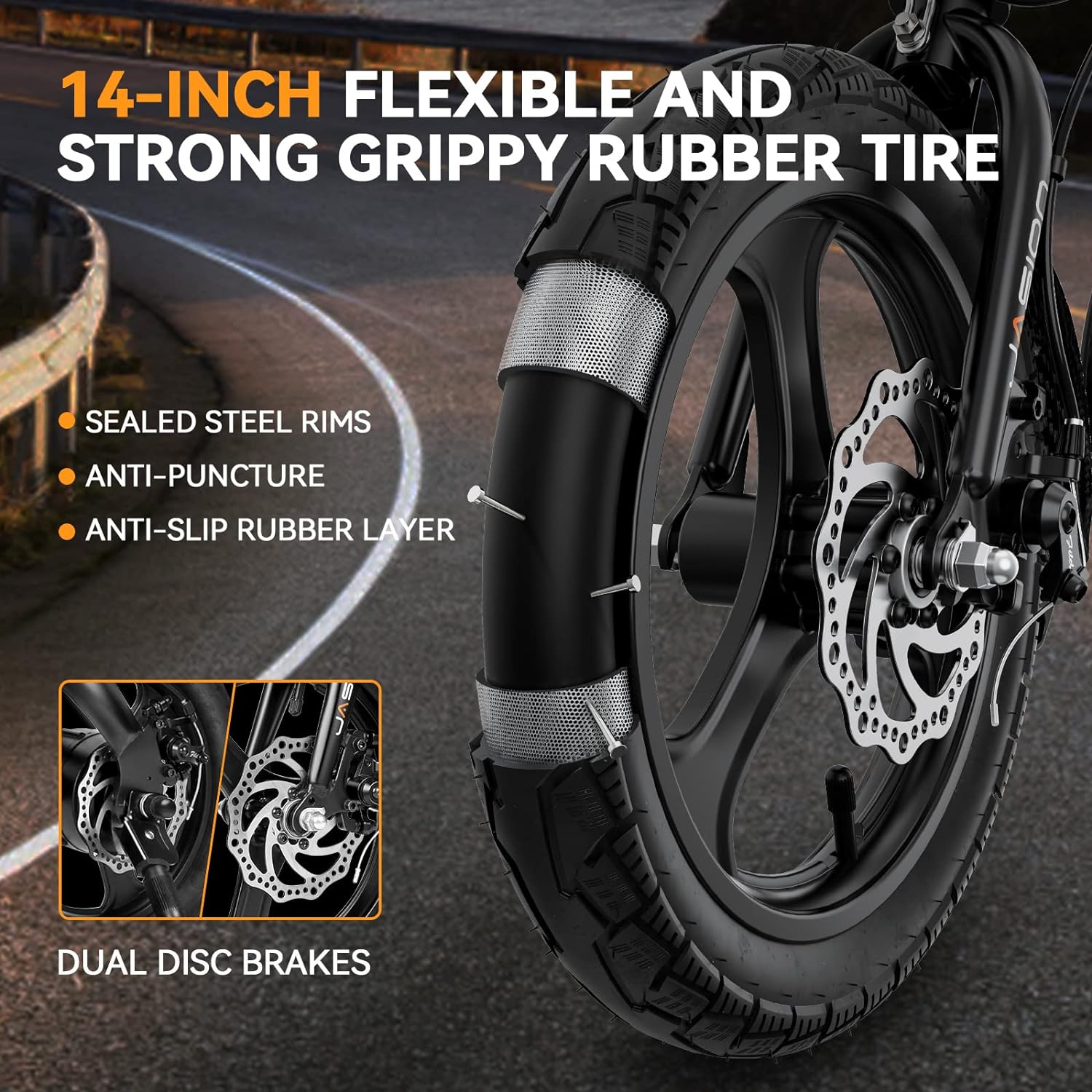EB3 Electric Bike Adults 21mph, 500W Peak Motor, 270Wh Battery, Rear Suspension, 3 Levels Assist, 14" Folding Ebike for Adults and Teens, Complies to UL2849