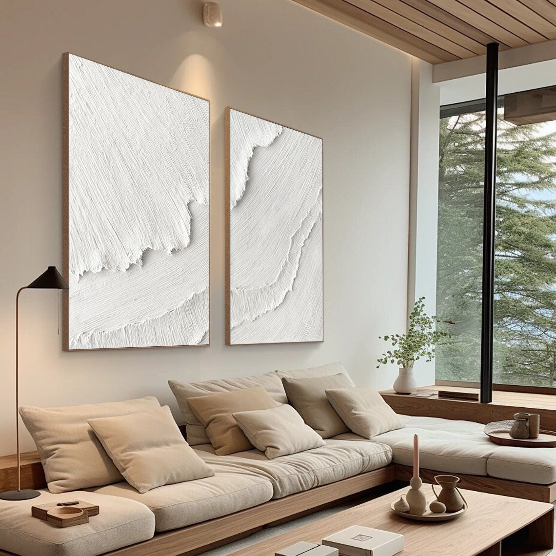 White Plaster 3D Textured Minimalist Abstract Art Wall Decor  SET OF 2 #CXA 015