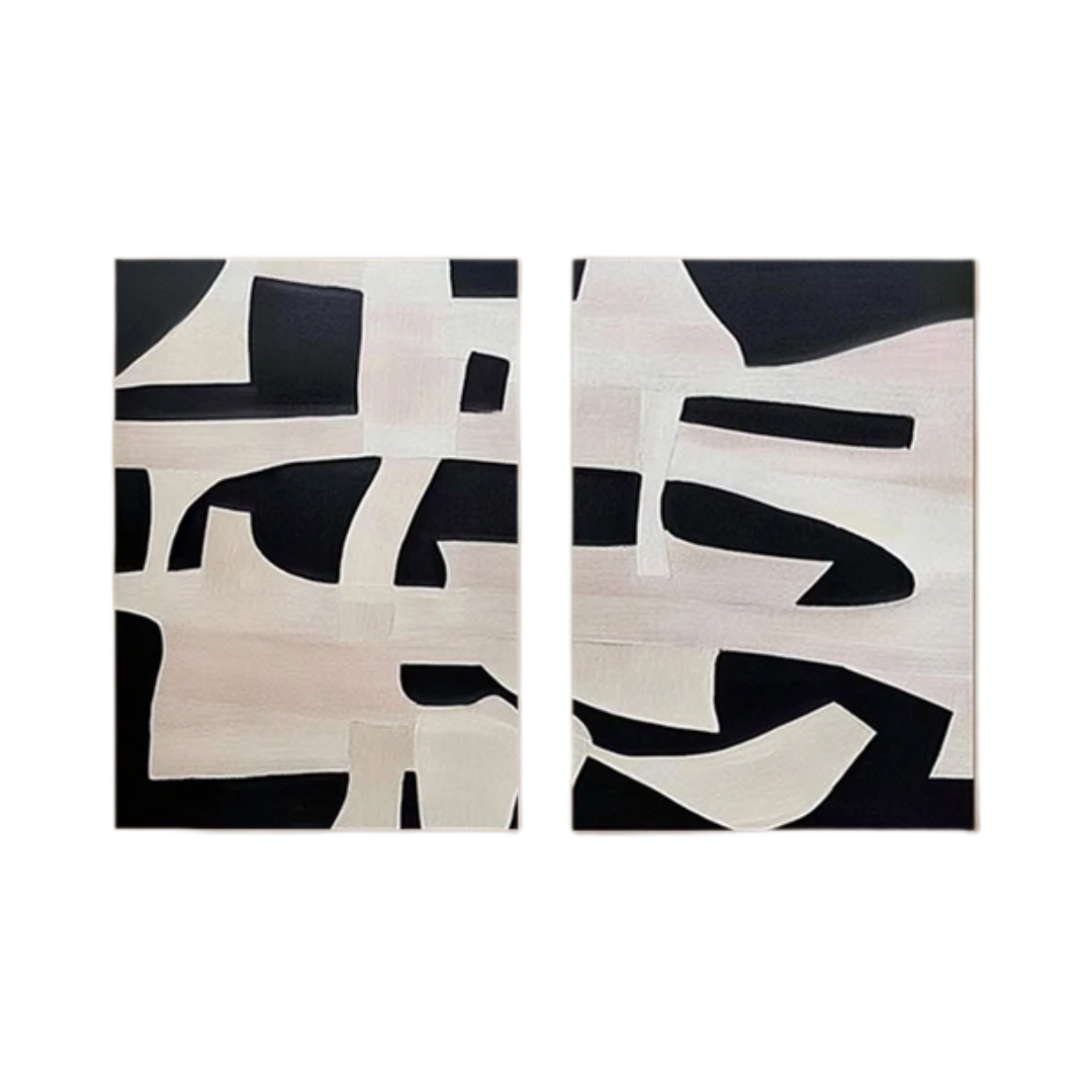 Geometric Symphony Black & White Abstract Canvas Set of 2 #BWA 008