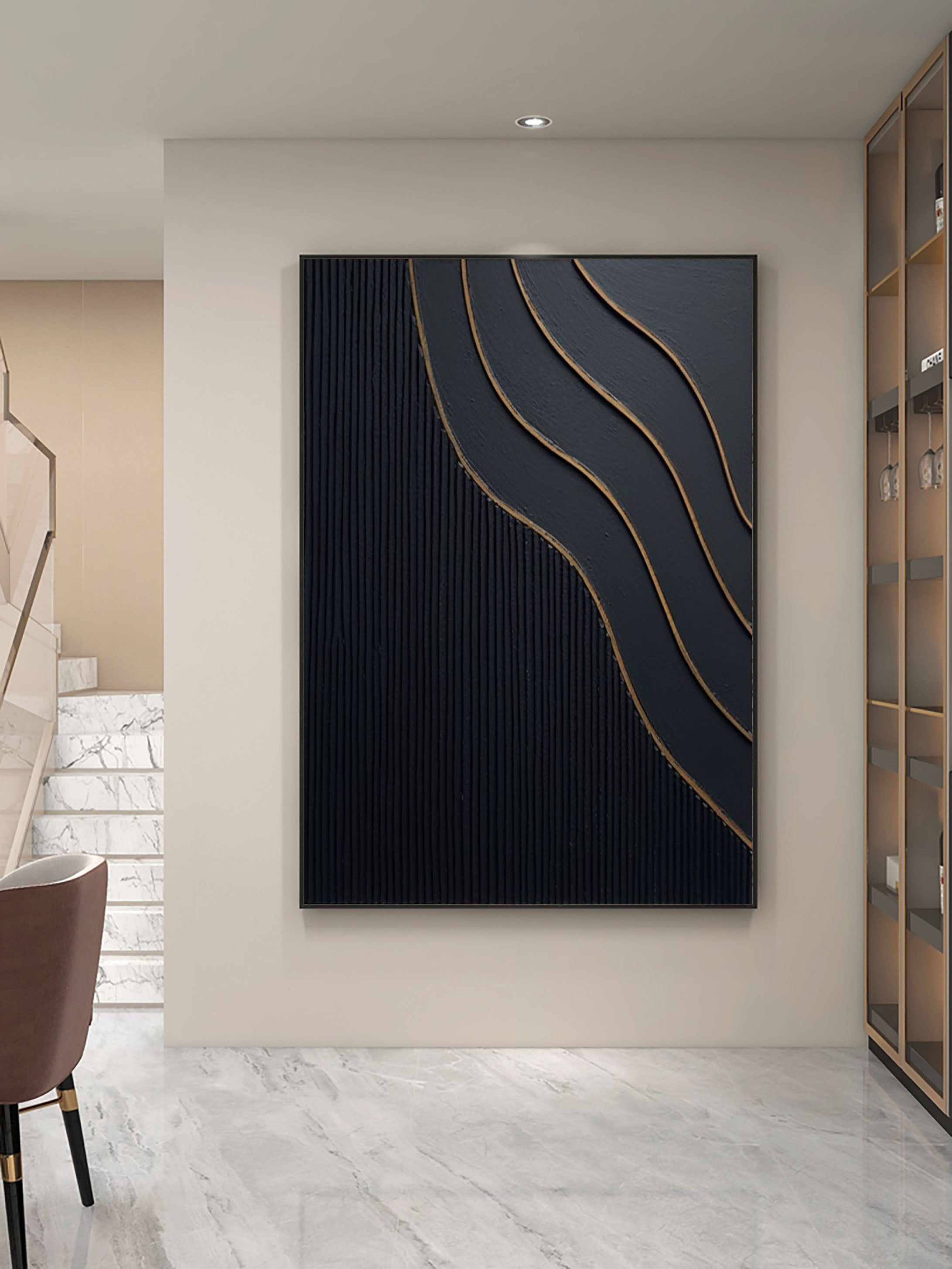 Large Black and Gold Abstract Canvas Art for Home Decor #BM 027
