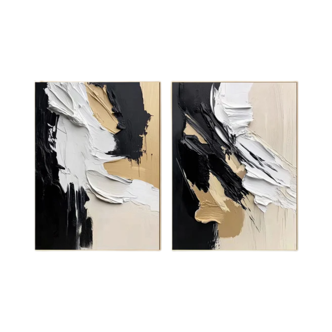 Luxury Abstract Wall Art Chic Black and Gold Brush Strokes #BBS 016