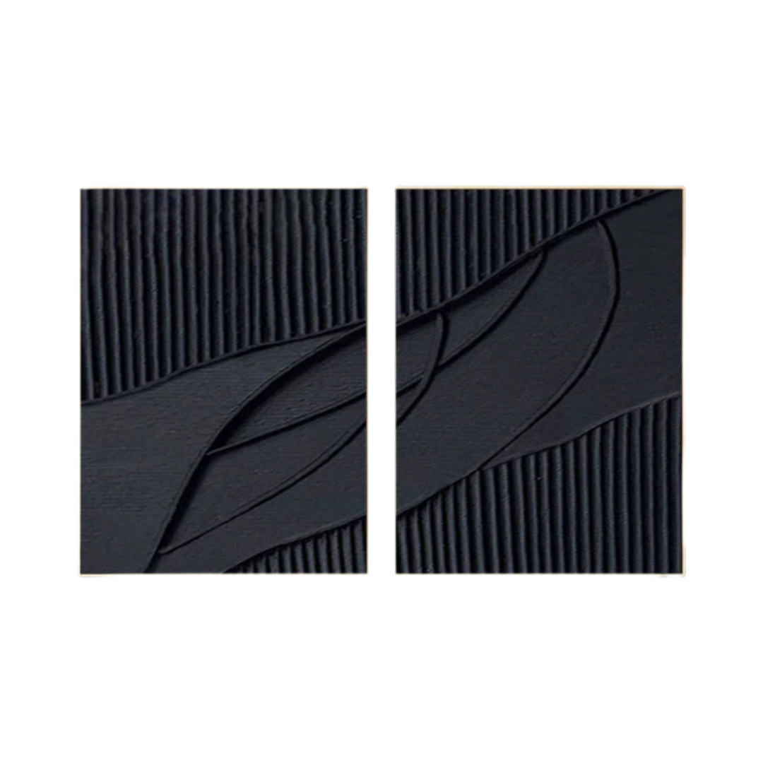 Modern Noir Textured Black Abstract Art Canvas Set Of 2 #BMS 004