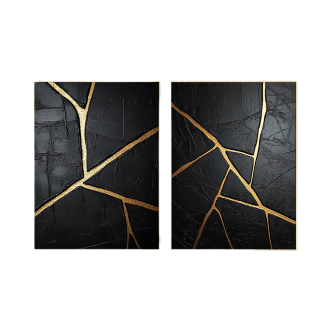 Modern Black and Gold Textured Painting for Elegant Home Interiors Set Of 2 #BMS 003