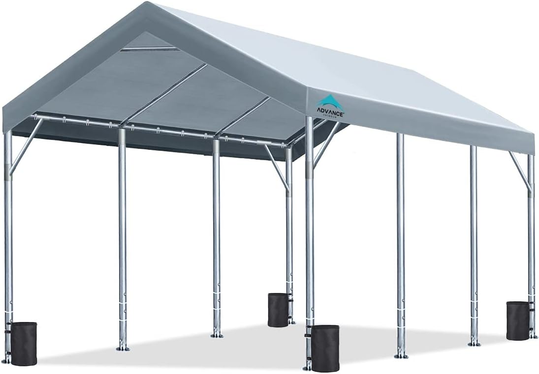 ADVANCE OUTDOOR 10x20 ft Heavy Duty Carport Potable Car Canopy Garage Party Tent Boat Shelter, Adjustable Height from 9.5 ft to 11 ft, Beige