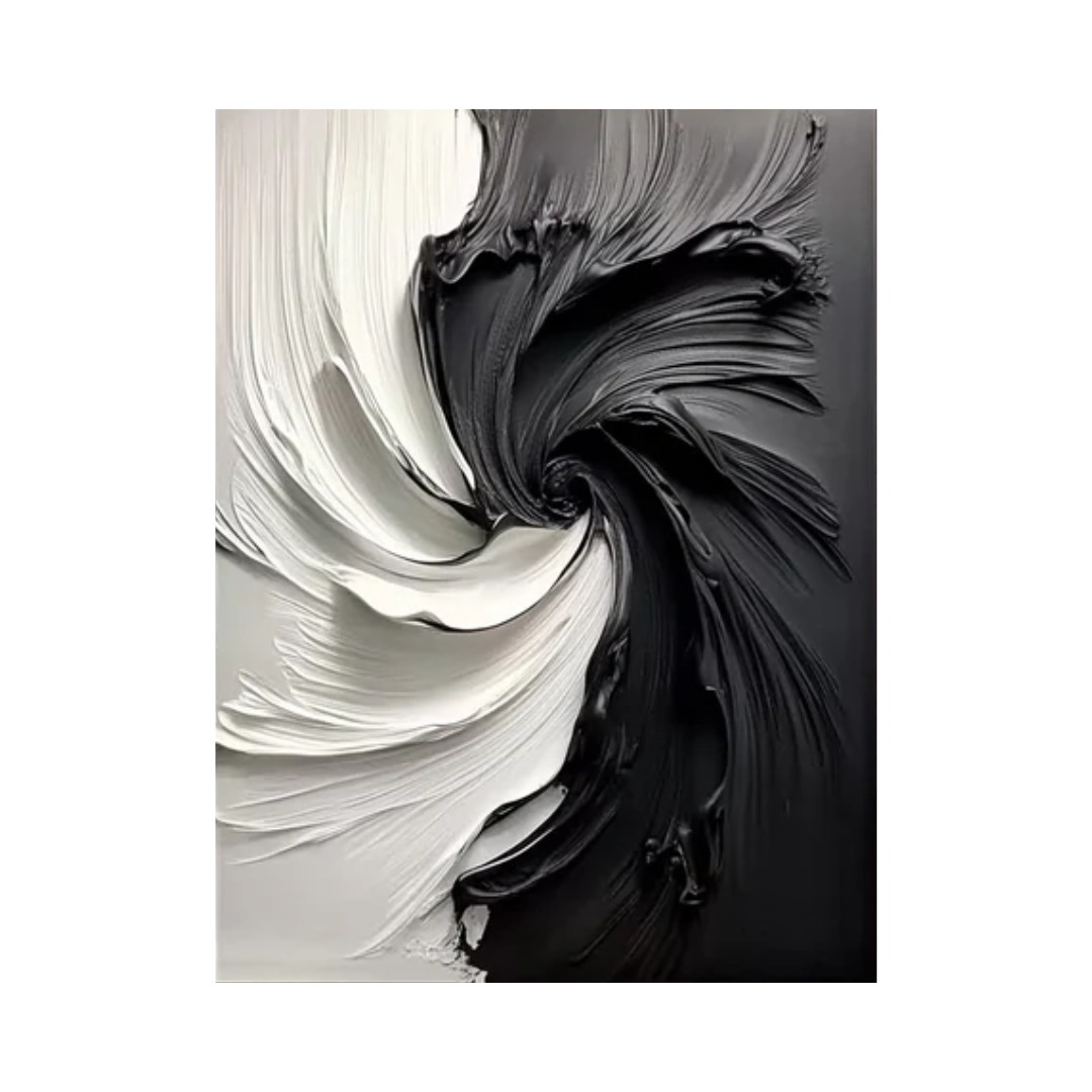 Large Black & White Abstract Textured Canvas Art #BM 092