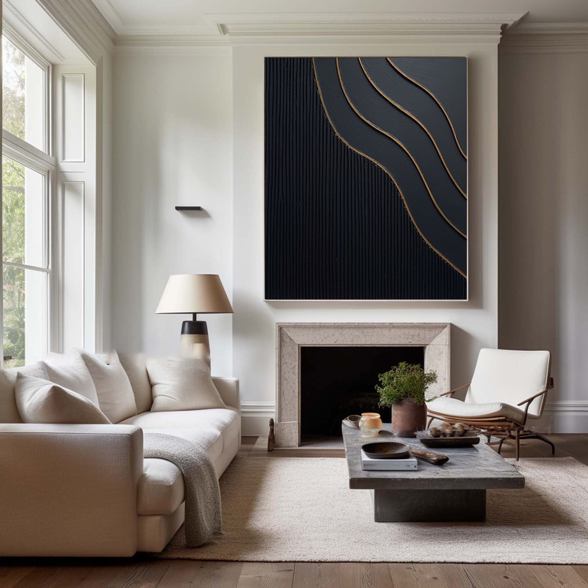 Large Black and Gold Abstract Canvas Art for Home Decor #BM 027