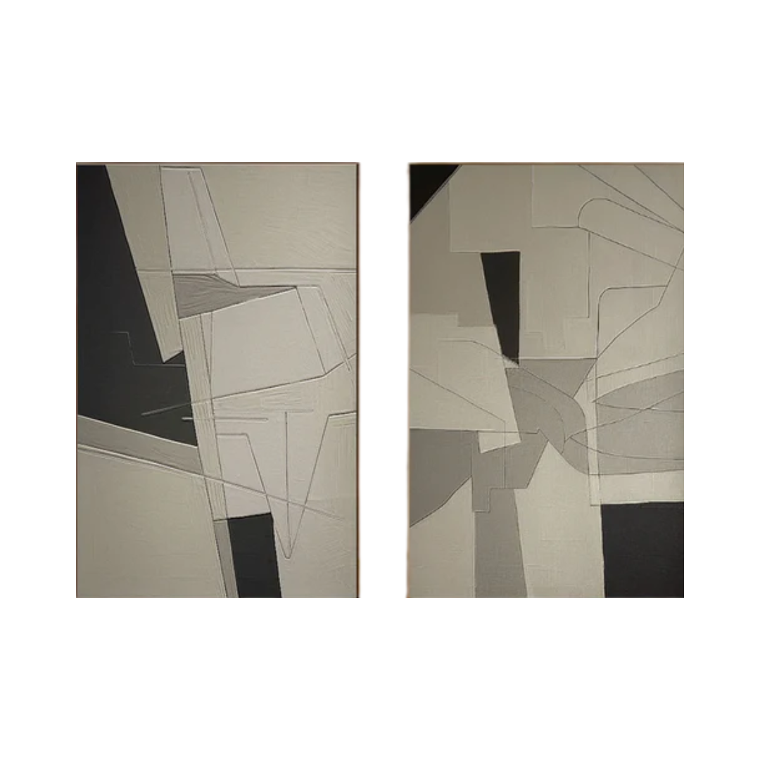 Beige & Brown Abstract Painting SET OF 2 #LL 002